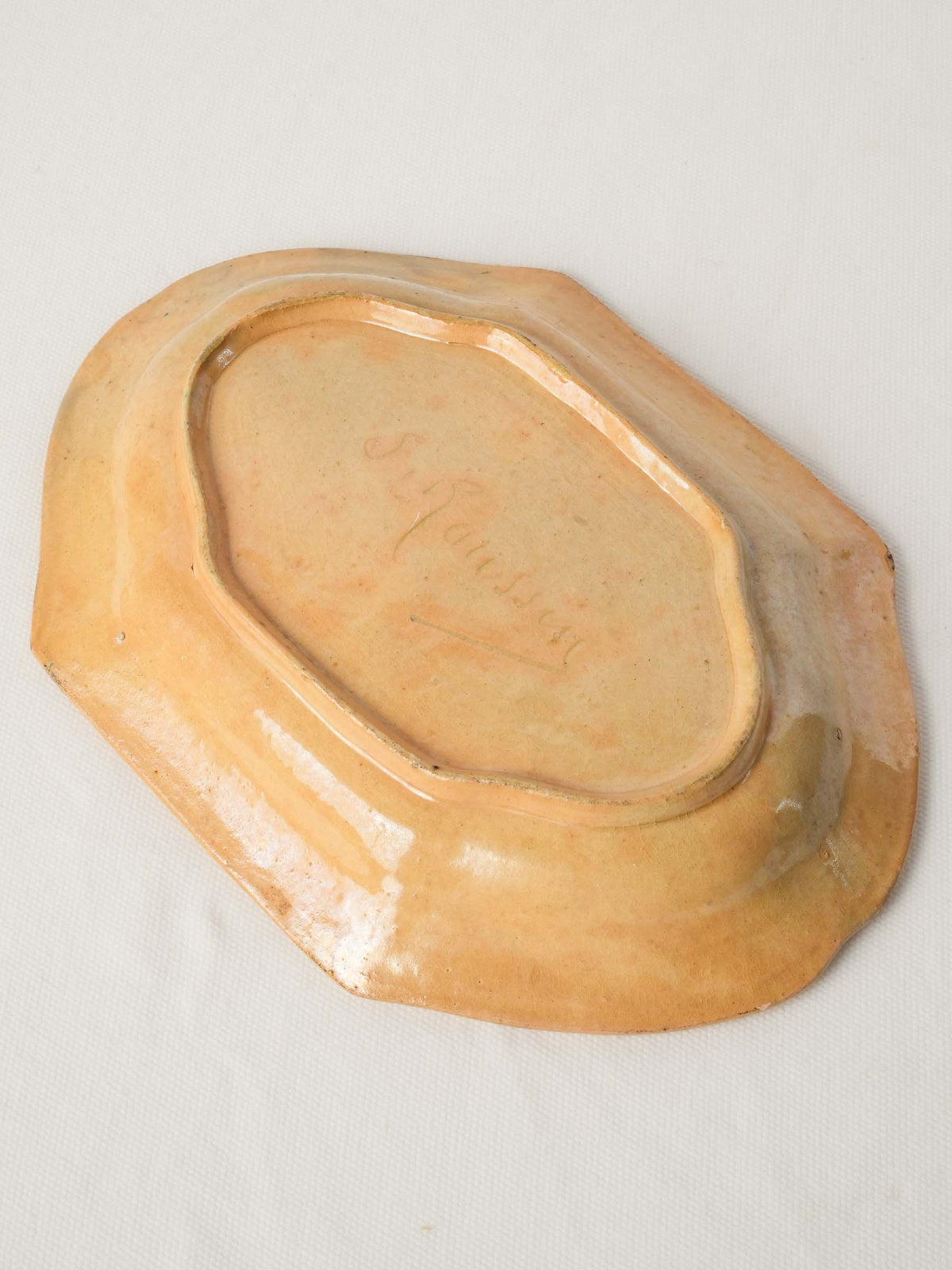1950s Dieulefit Pottery Dish by Siméon Roussin w/ Handwritten French Quote - 10¼"