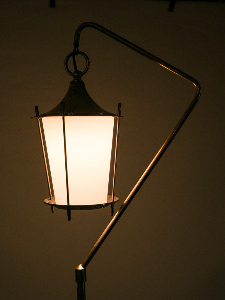 Sculptural silhouette brass cage lamp