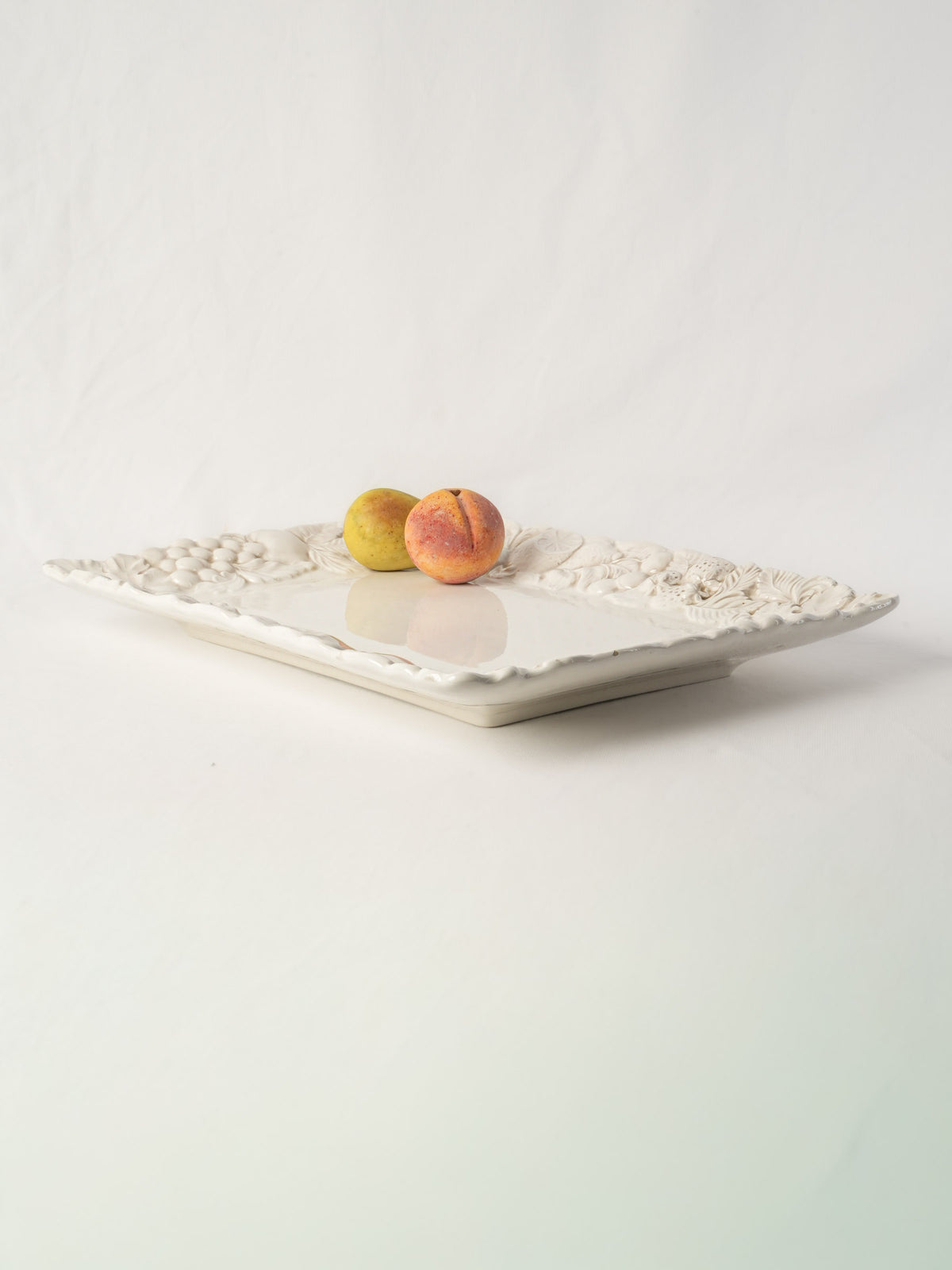 Large Vintage French White Ceramic Serving Platter w/ Relief Fruit Border - 21¼"