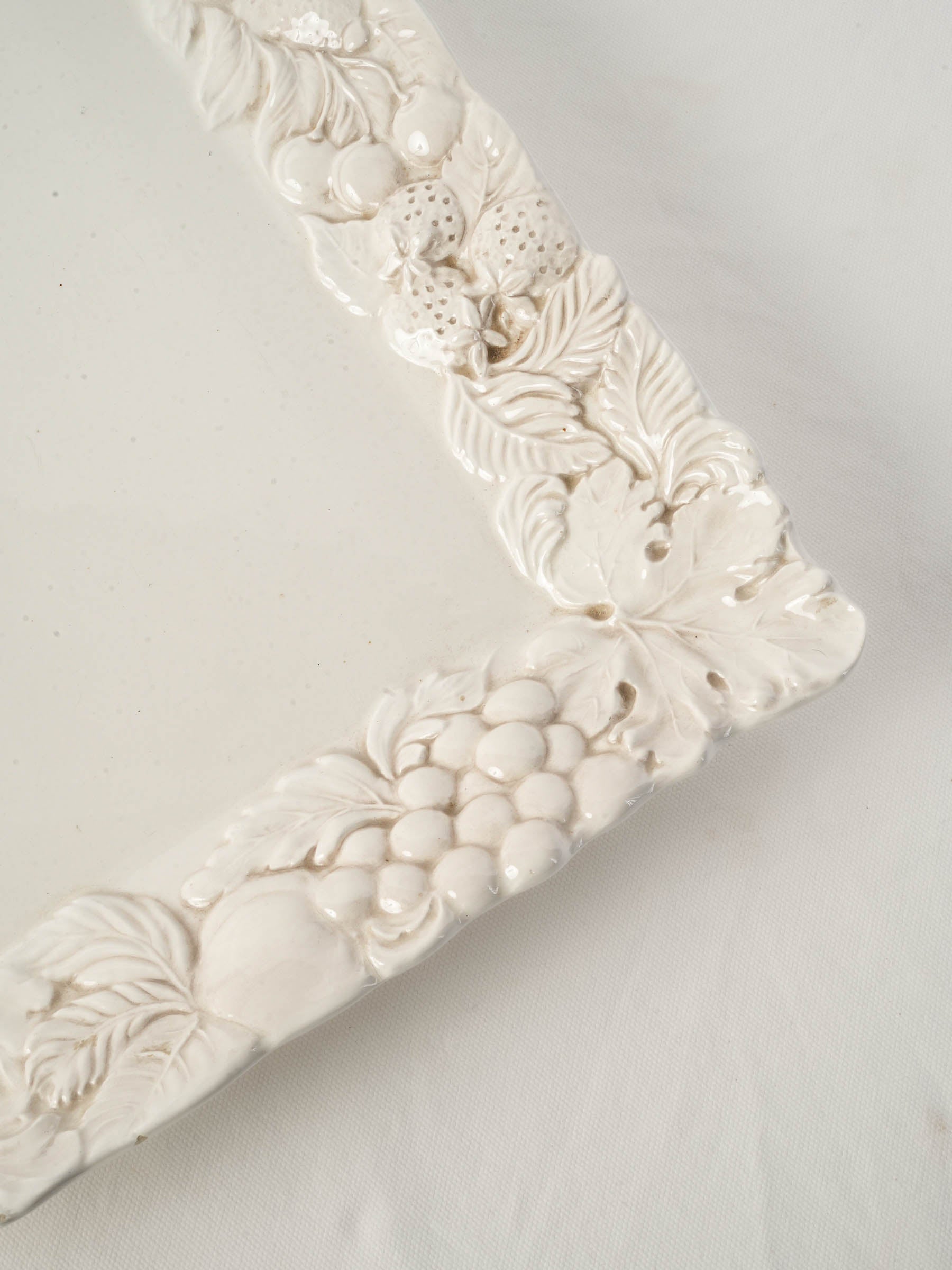 Large Vintage French White Ceramic Serving Platter w/ Relief Fruit Border - 21¼"