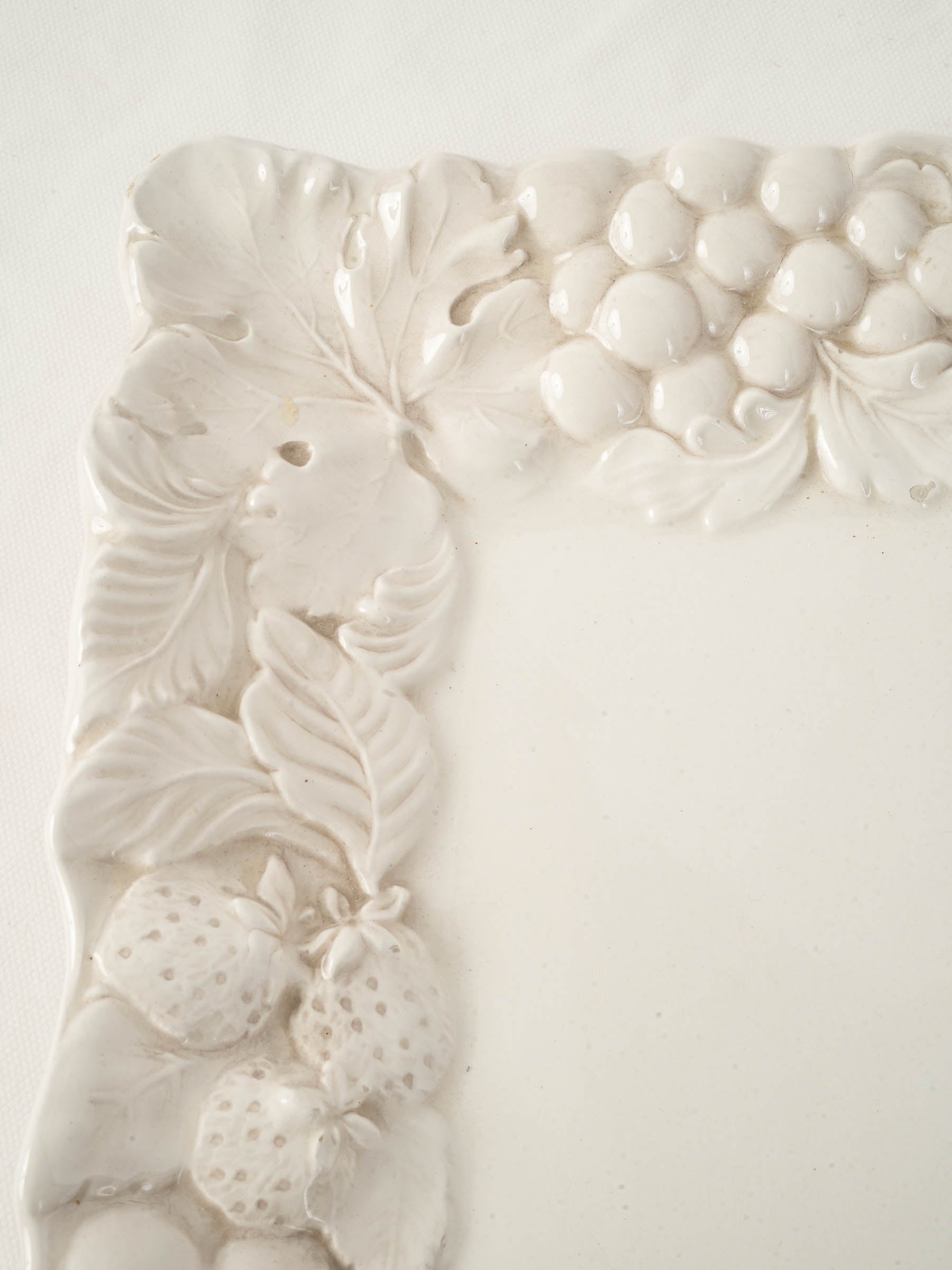 Large Vintage French White Ceramic Serving Platter w/ Relief Fruit Border - 21¼"