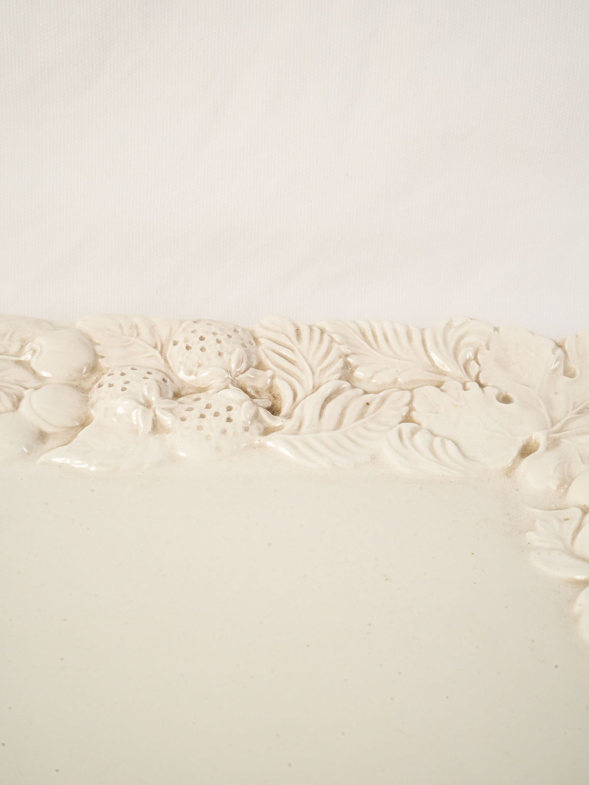 Large Vintage French White Ceramic Serving Platter w/ Relief Fruit Border - 21¼"