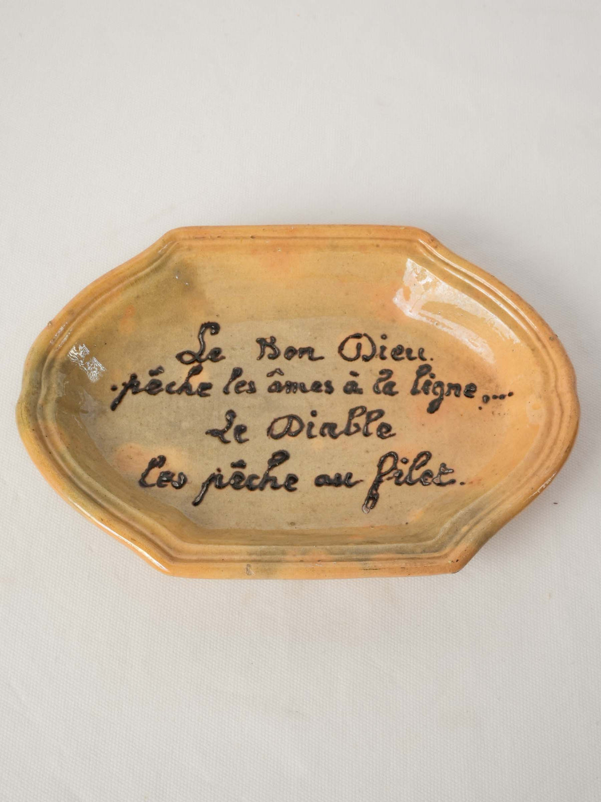 1950s Pottery Dish by Siméon Roussin with Handwritten Alexandre Dumas Quote - 10¼"