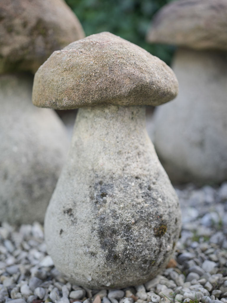 Rustic, mid-century garden mushroom decor
