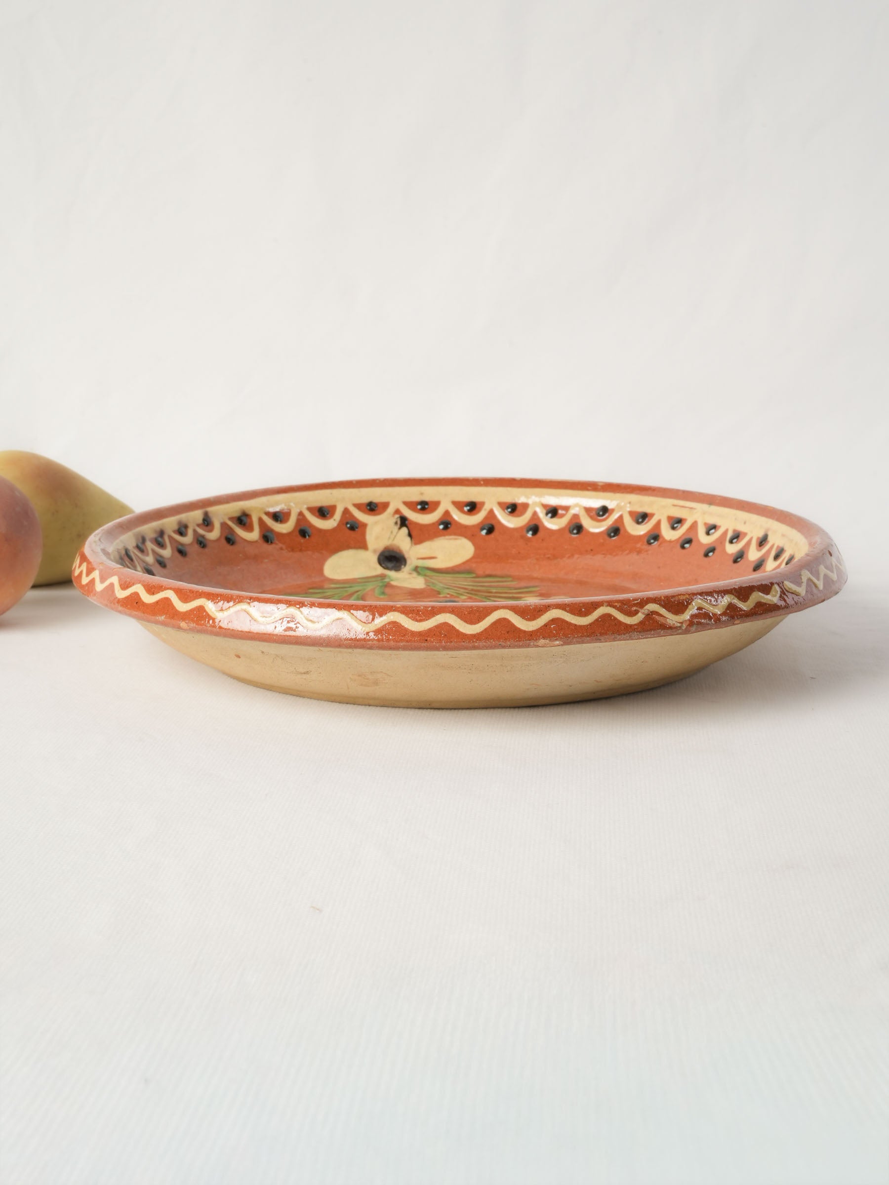 Mid-20th-Century French Hand-Painted Ceramic Dish with Folk-Inspired Bird Decoration - 12½"