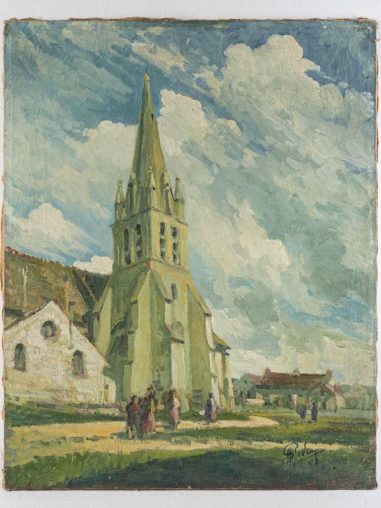 Large and Luminous Landscape Painting w/ Village Church - 32¼" x 28¾"