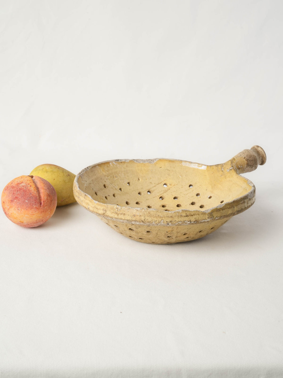 Antique Provençal Hand-Shaped Ceramic Strainer w/ Rustic Patina - 13"