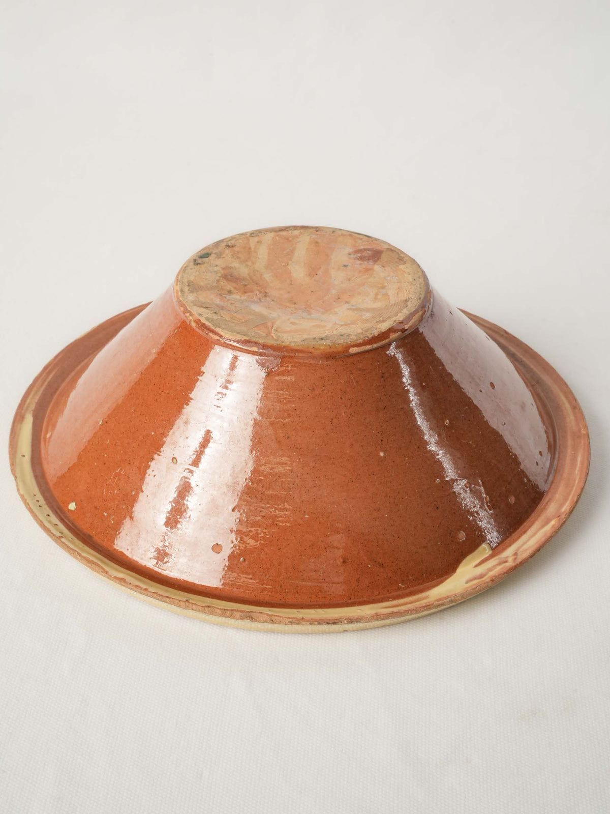 Antique Savoyard Earthenware Salad Bowl w/ Lively Green Decoration and Rustic Patina - 11½"