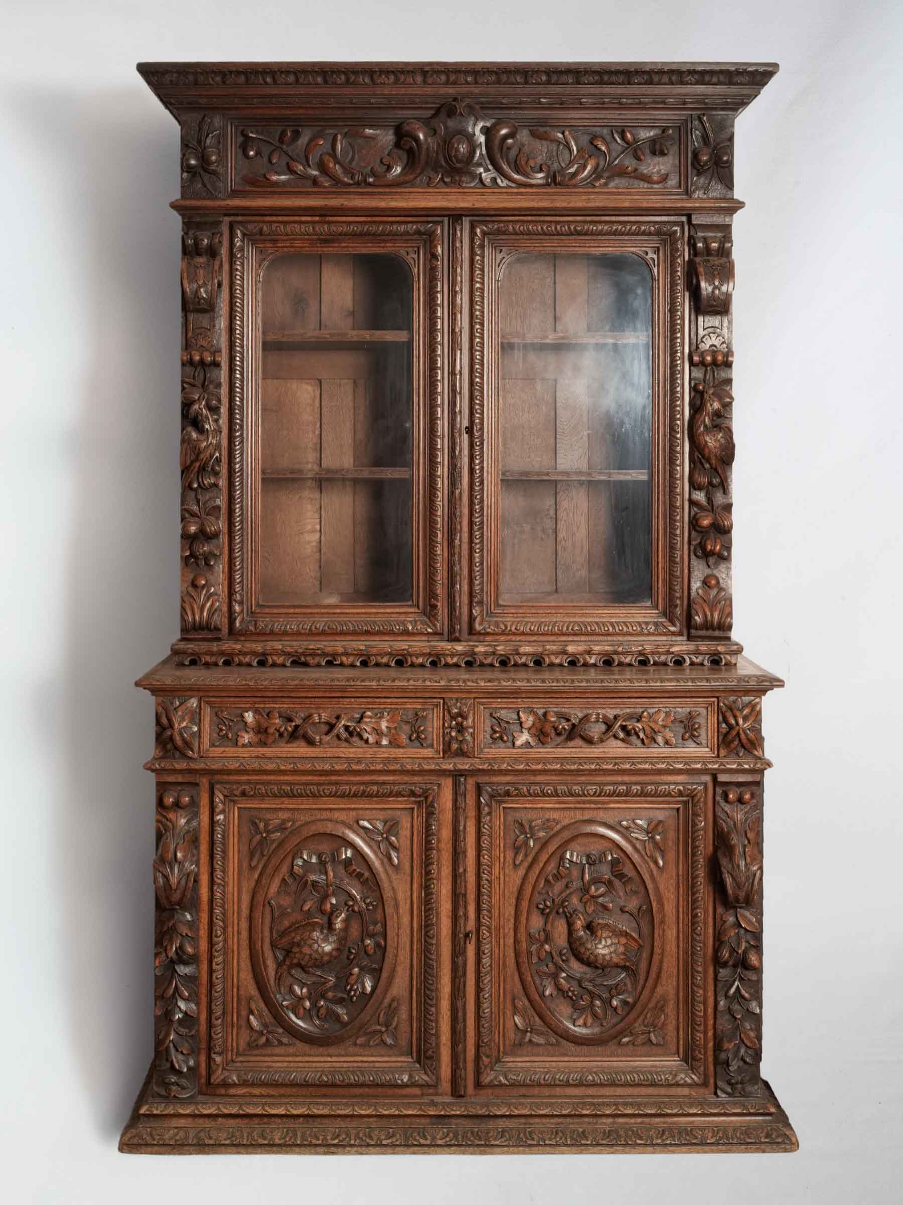 Exuberantly Carved French Renaissance Revival Vitrine - 87" x 52¼" x 22½"