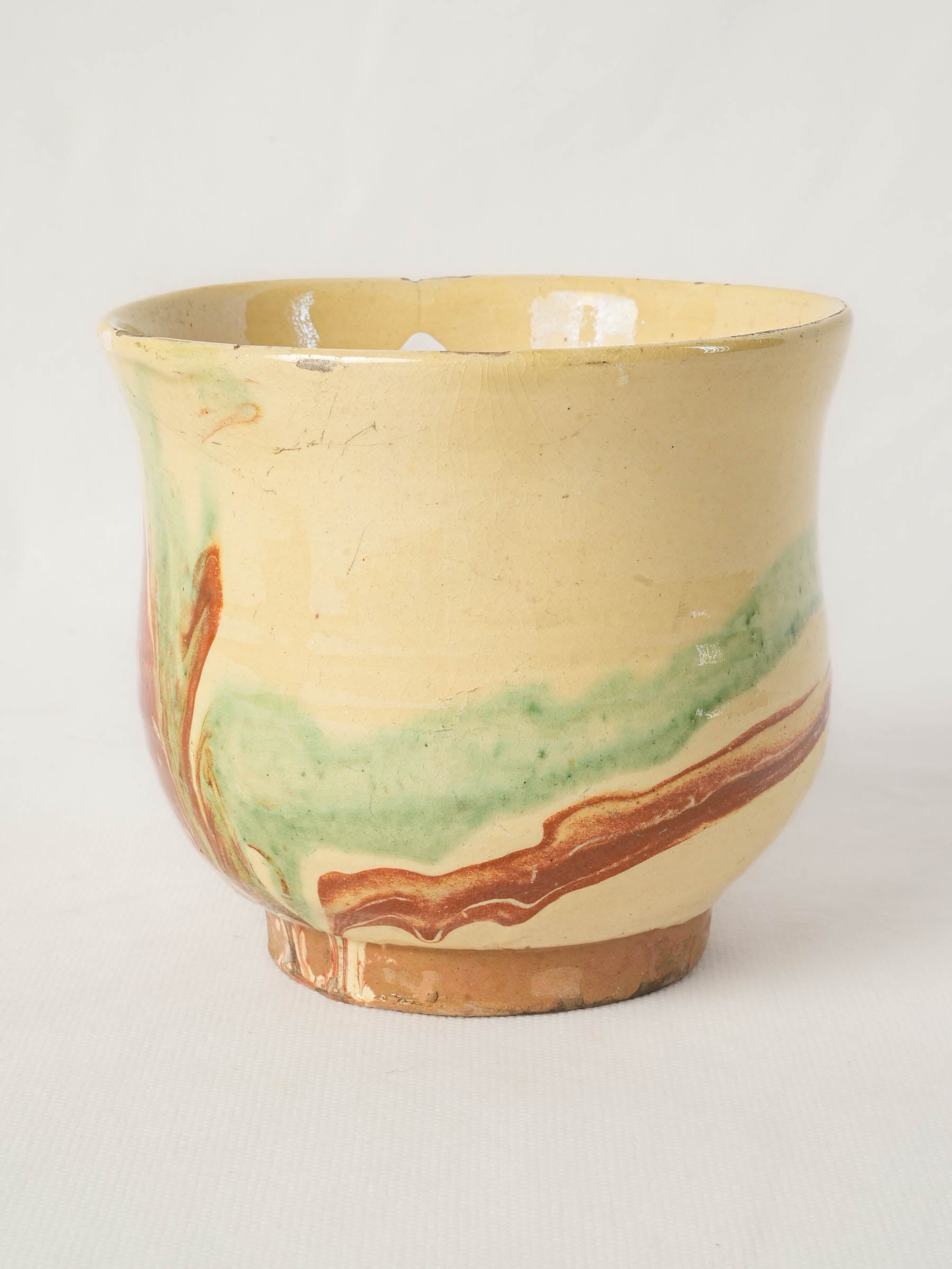 Antique Savoyard Jaspé-Glazed Earthenware Broth Bowl - 4¾" x 7"