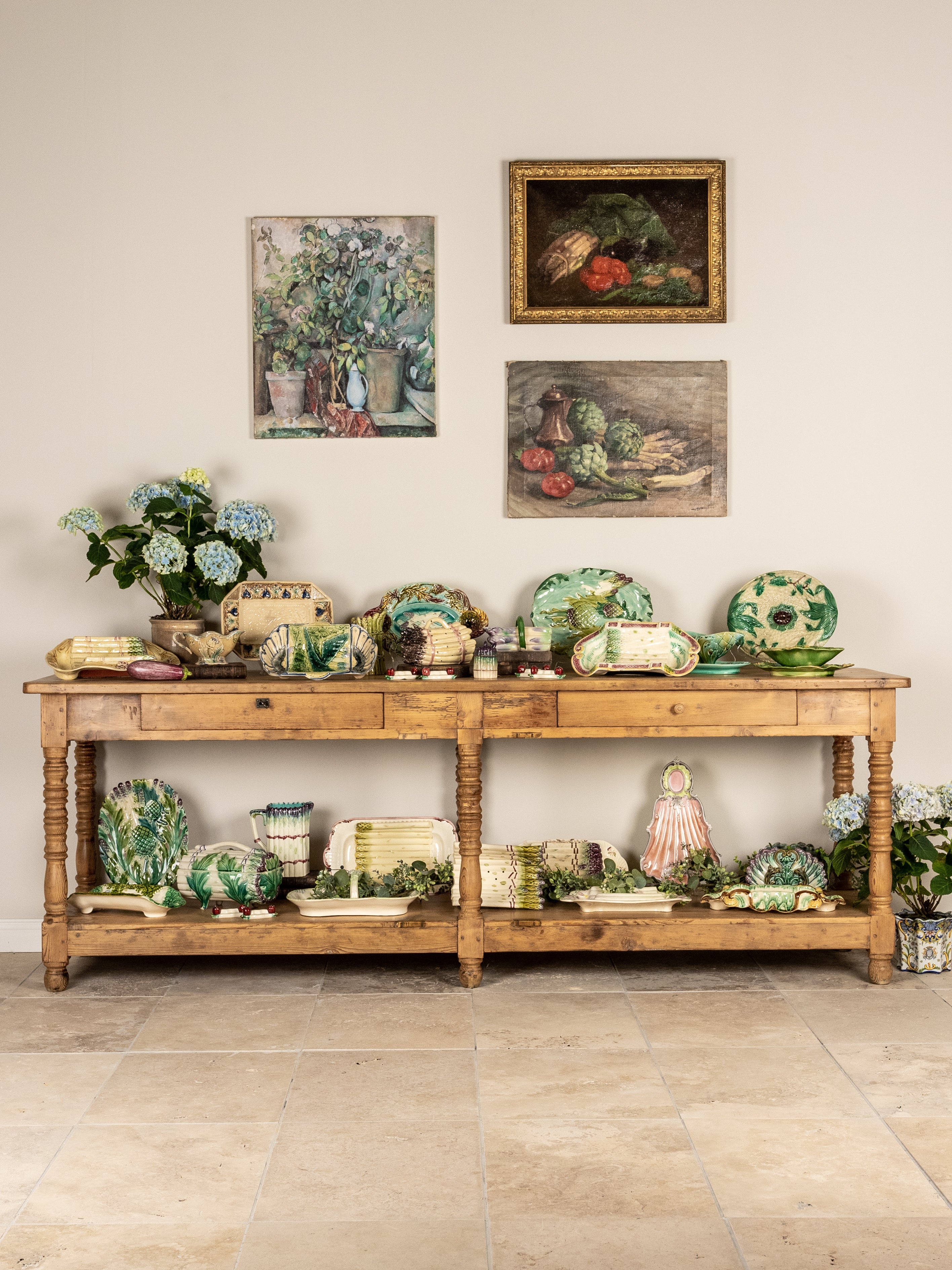 Longchamp majolica asparagus & artichoke platter - late 19th century 14½"