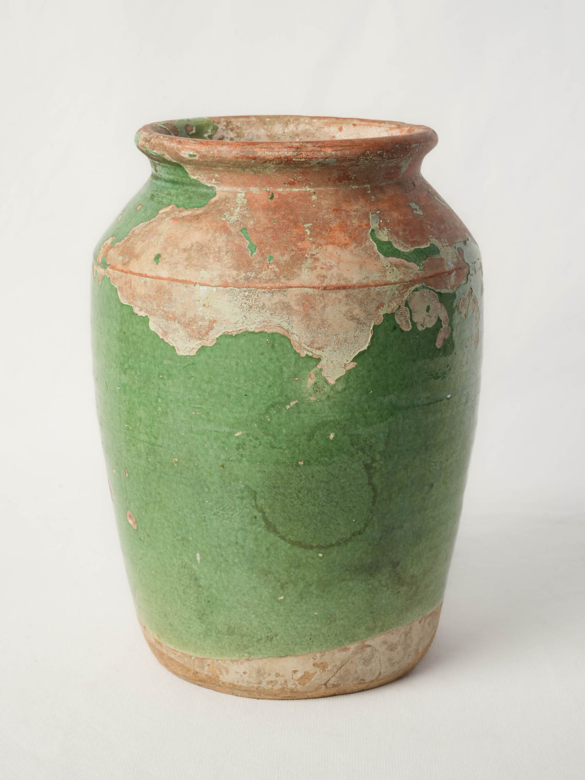 Antique Southern French Green-Glazed Earthenware Jar with Rustic Patina - 11¾"