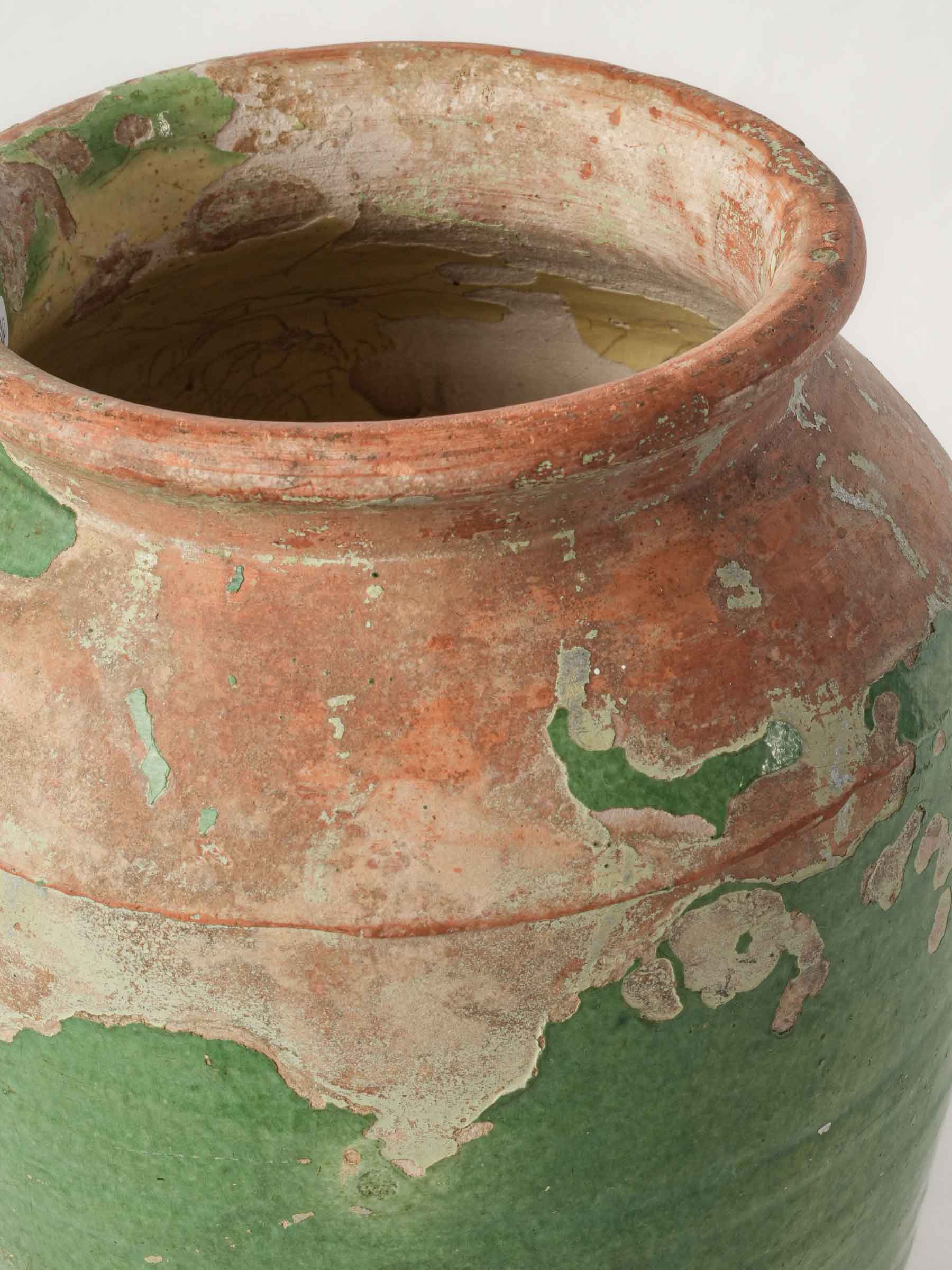 Antique Southern French Green-Glazed Earthenware Jar with Rustic Patina - 11¾"
