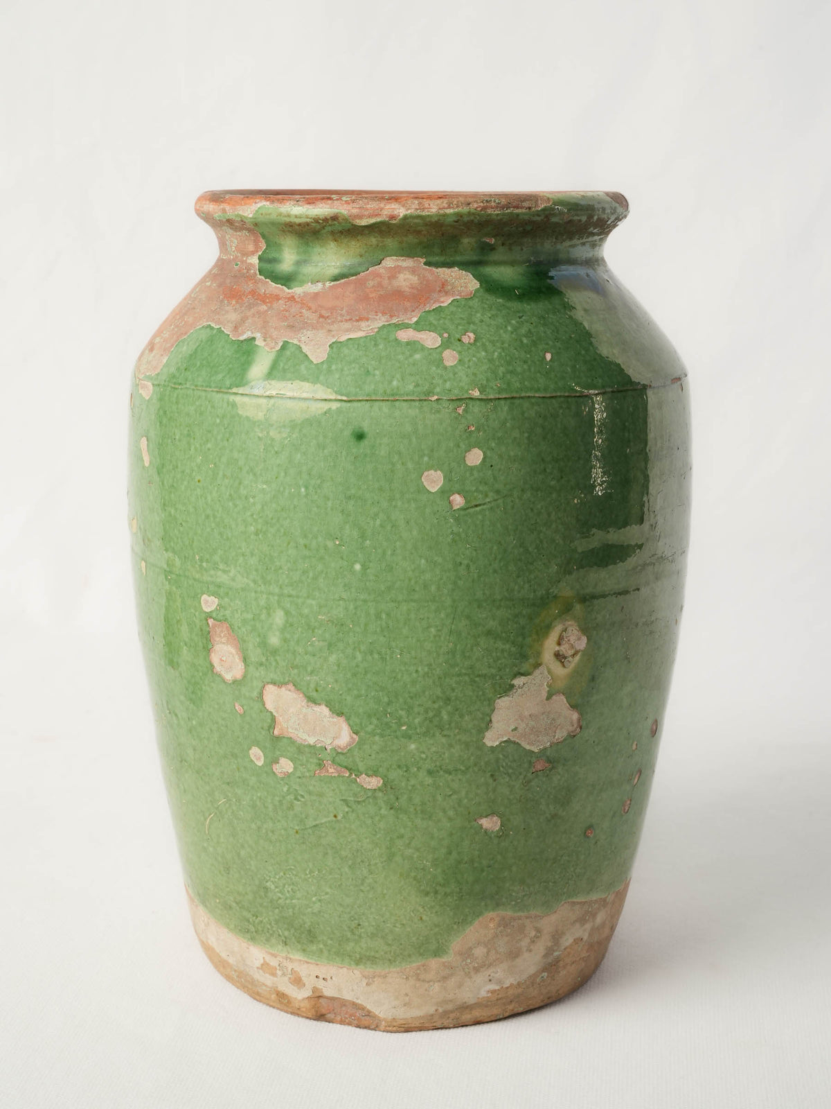 Antique Southern French Green-Glazed Earthenware Jar with Rustic Patina - 11¾"