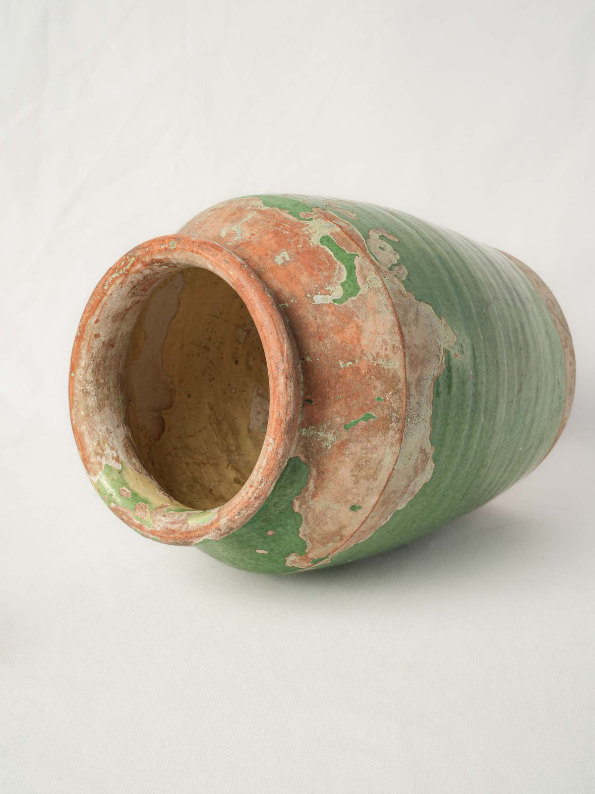 Antique Southern French Green-Glazed Earthenware Jar with Rustic Patina - 11¾"