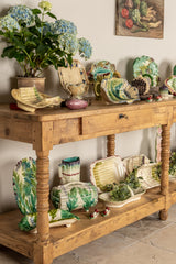 Vintage artichoke-motif majolica platter set