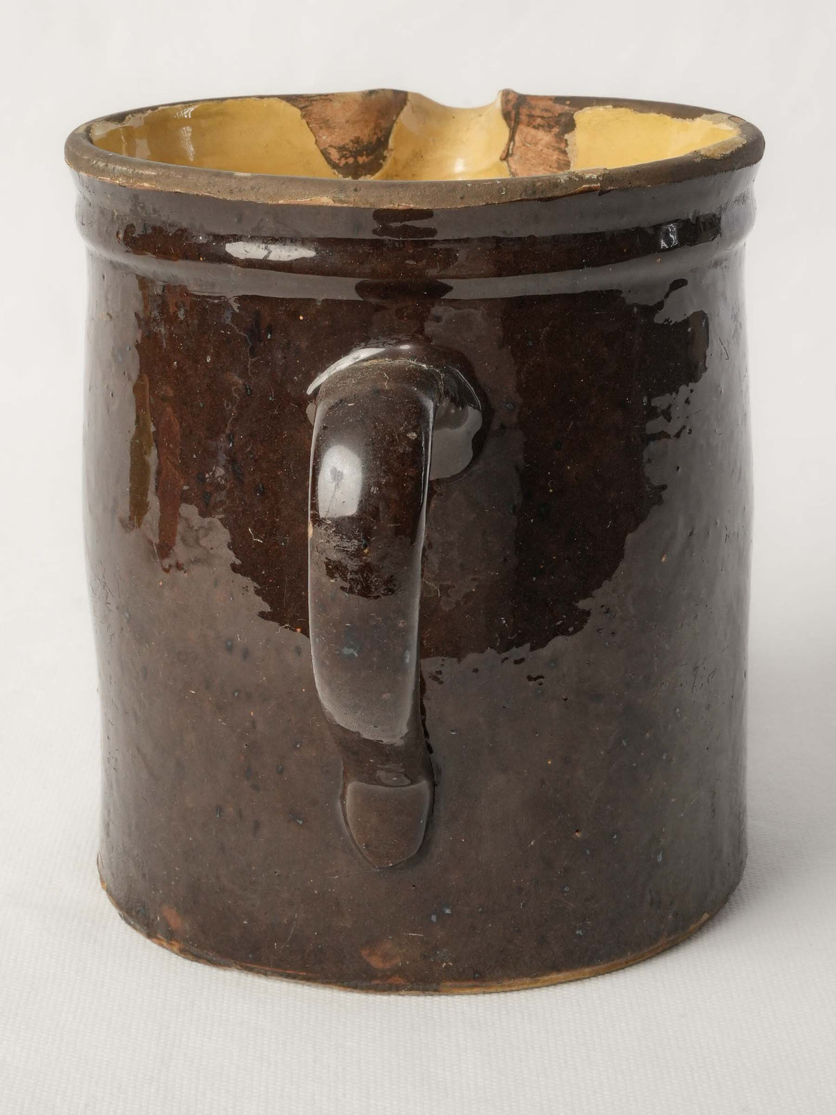 Large Antique Savoyard Ceramic Pitcher w/ Floral Decoration on a Chocolate-Brown Ground - 6¾"