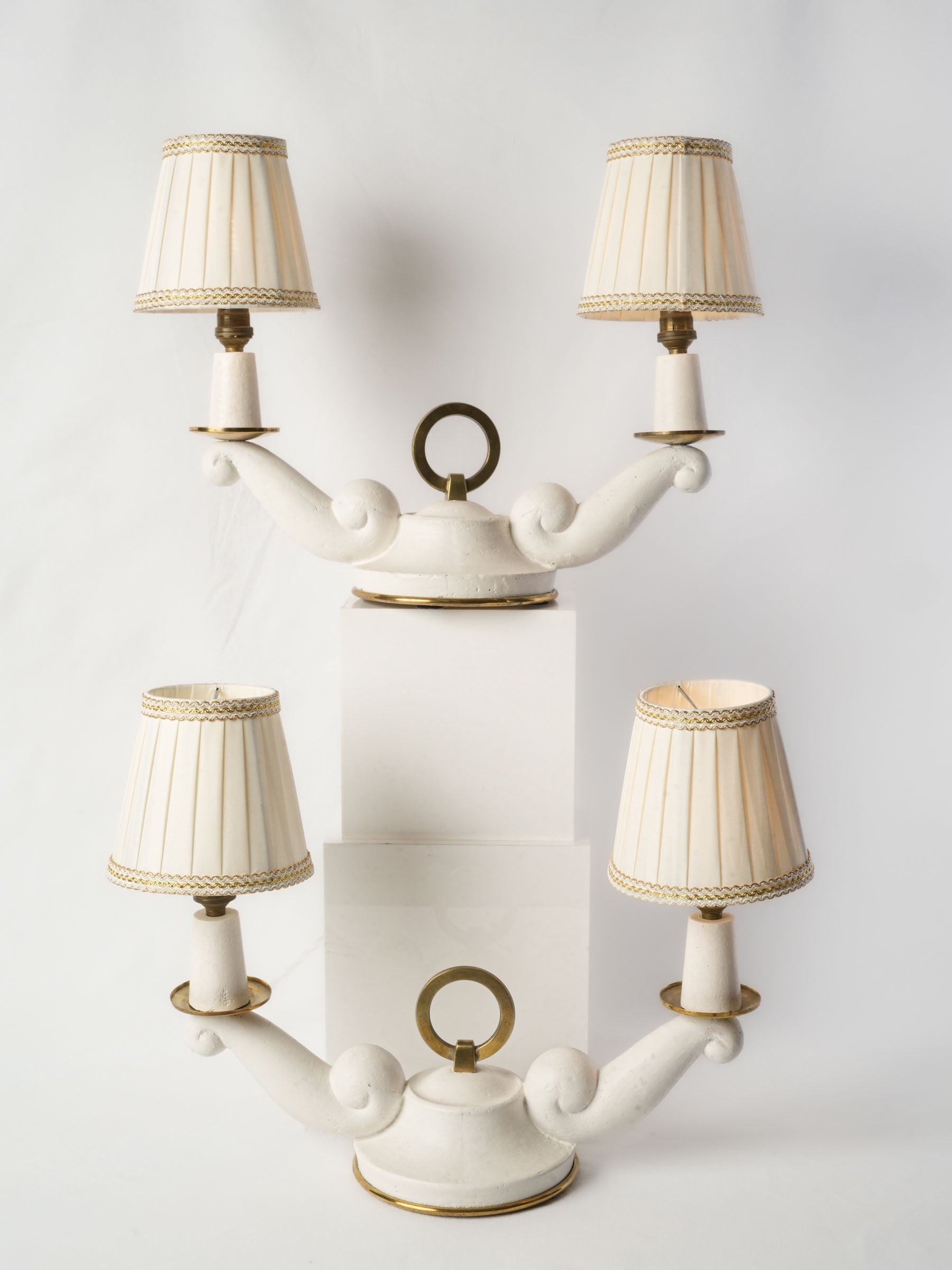 Elegant pair of French Art Deco Two-Light Table Lamps, 1940s 18"