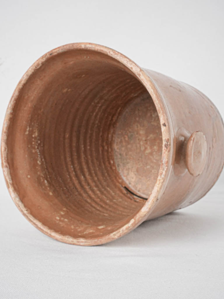 Aged ear-handled French brown crock