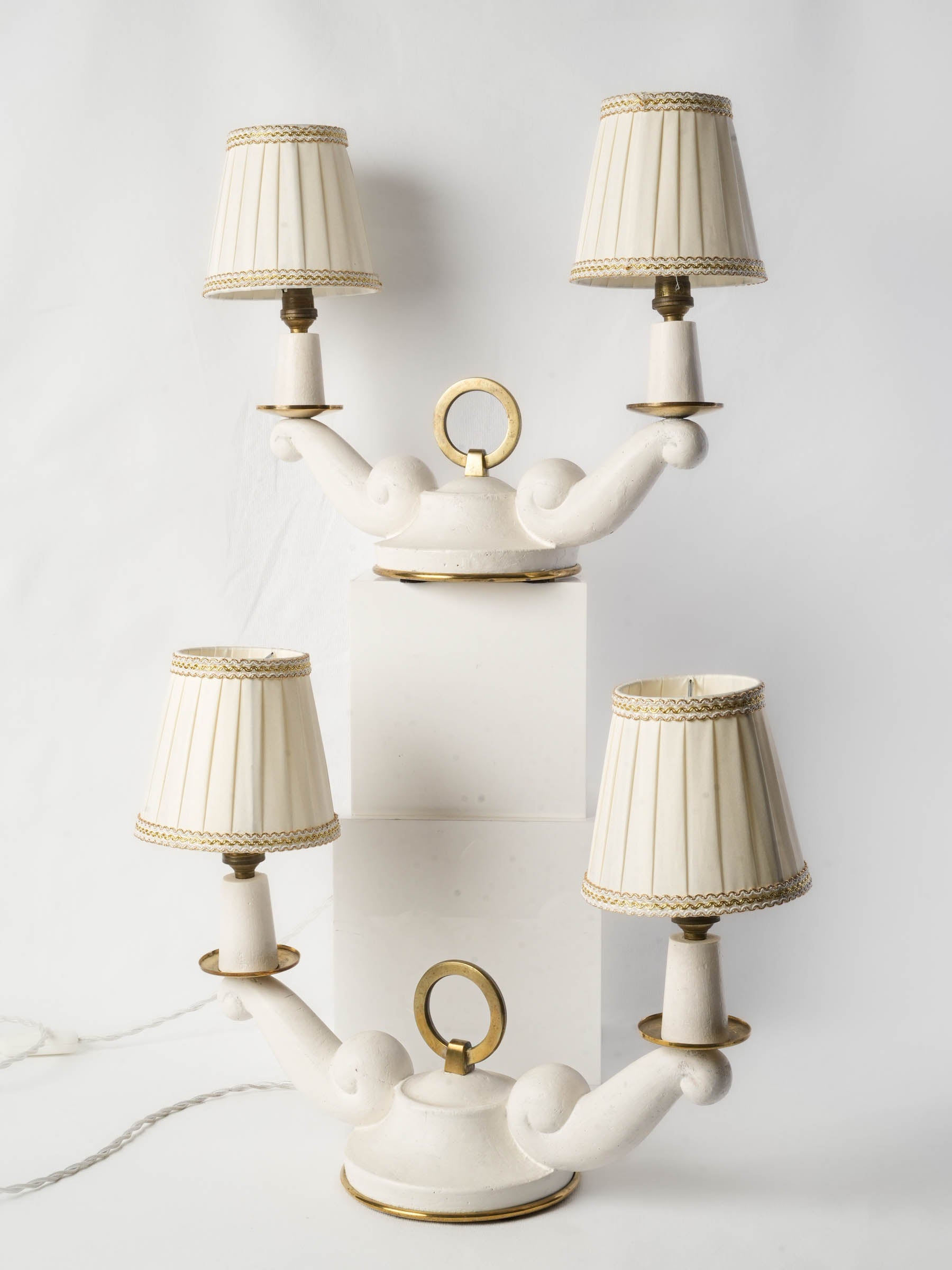 Elegant pair of French Art Deco Two-Light Table Lamps, 1940s 18"