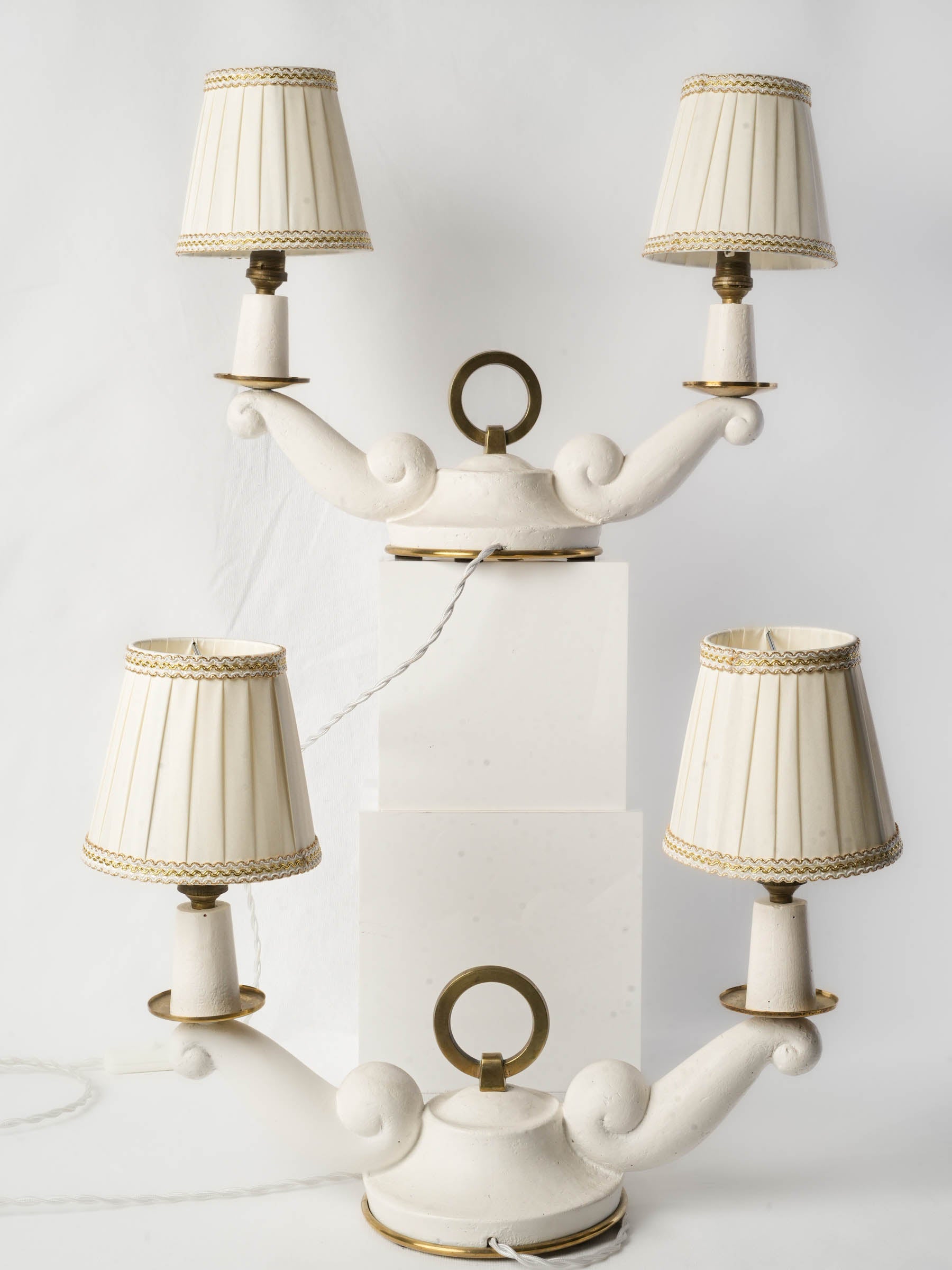 Elegant pair of French Art Deco Two-Light Table Lamps, 1940s 18"