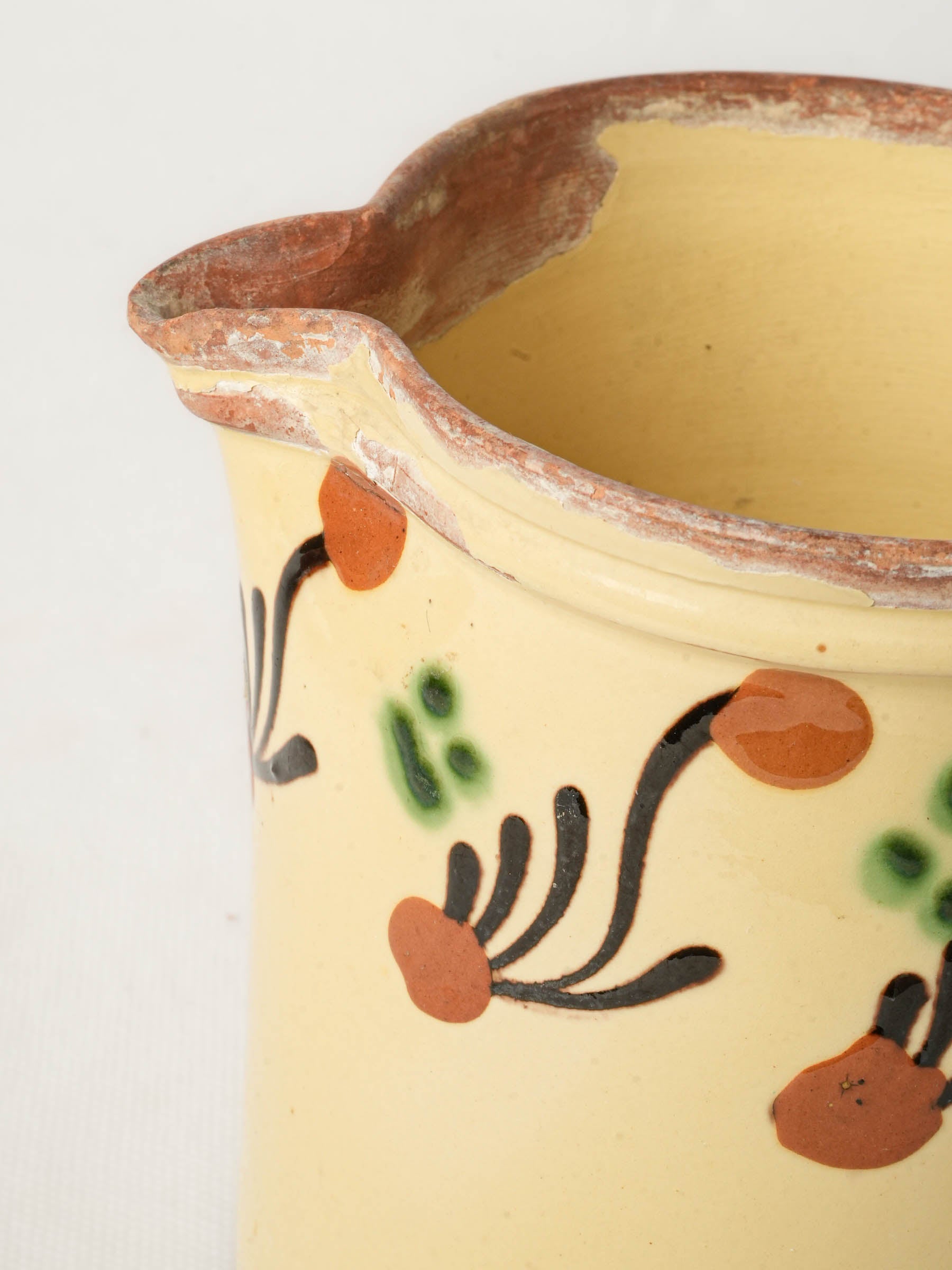Small Savoyard Ceramic Pitcher w/ Hand-Painted Abstract Frieze and Worn Patina - 5½"
