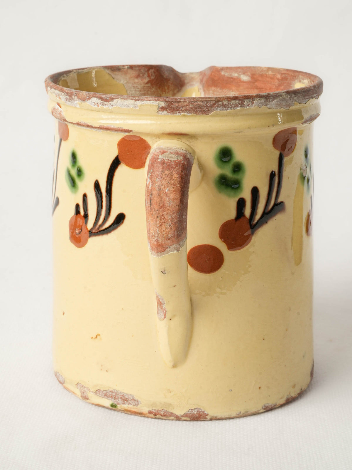 Small Savoyard Ceramic Pitcher w/ Hand-Painted Abstract Frieze and Worn Patina - 5½"