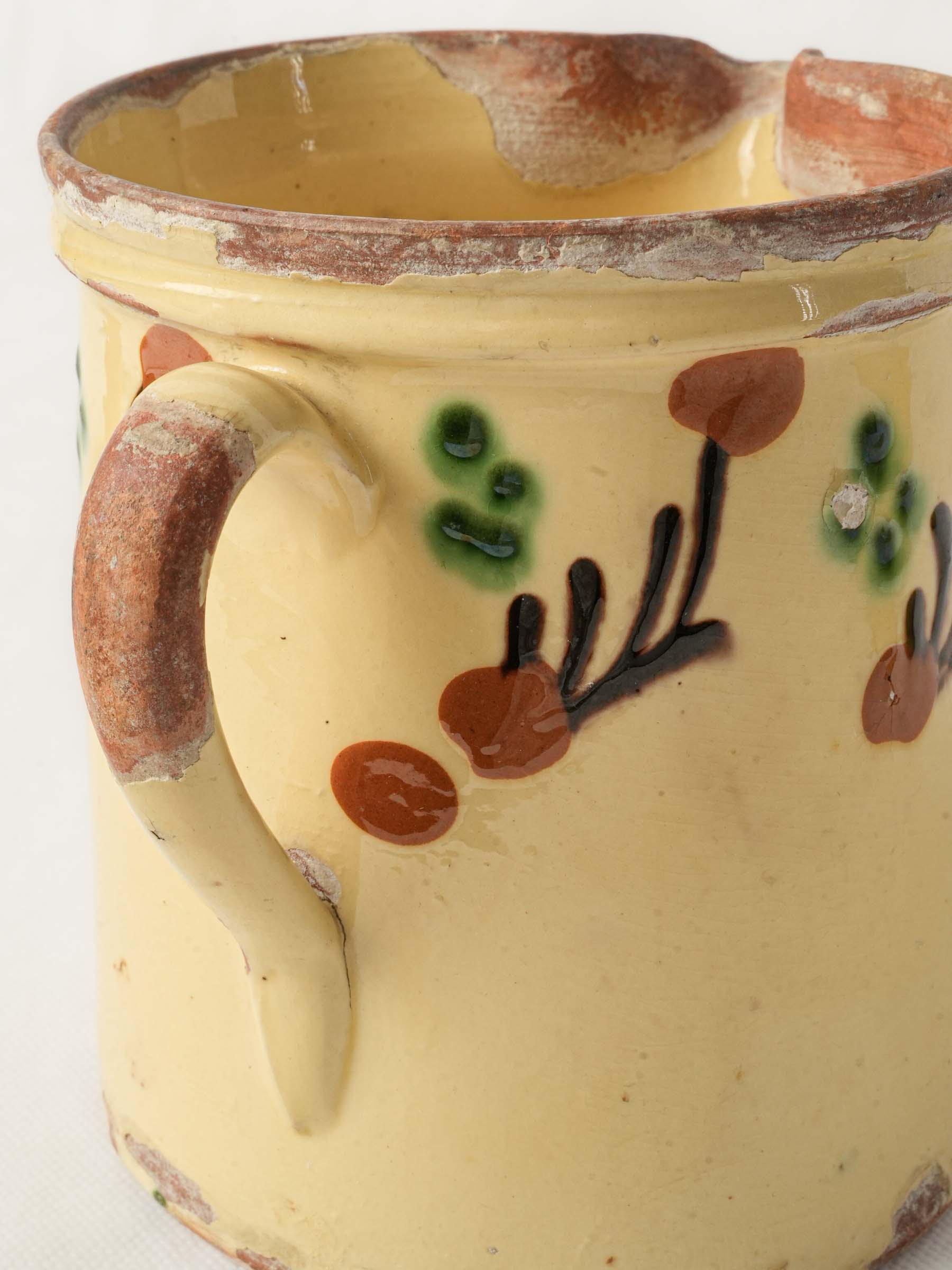 Small Savoyard Ceramic Pitcher w/ Hand-Painted Abstract Frieze and Worn Patina - 5½"
