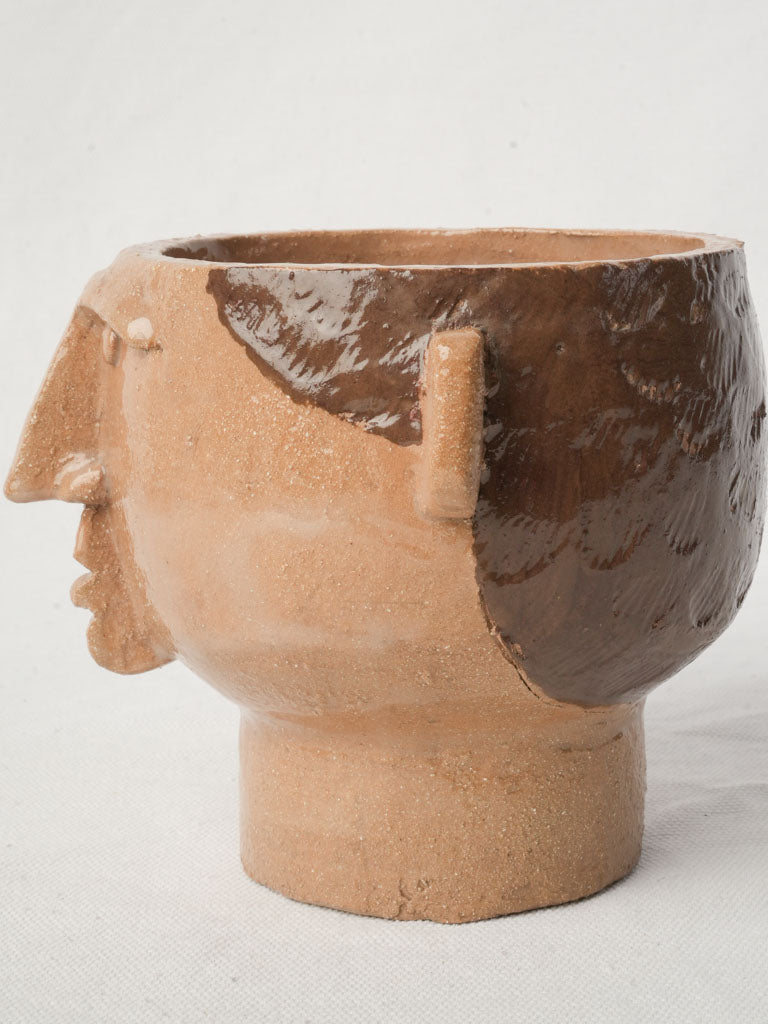 Head-Form Sculptural Petite Footed Bowl in Glazed Stoneware by Julie Desert d’Armanville - 5"