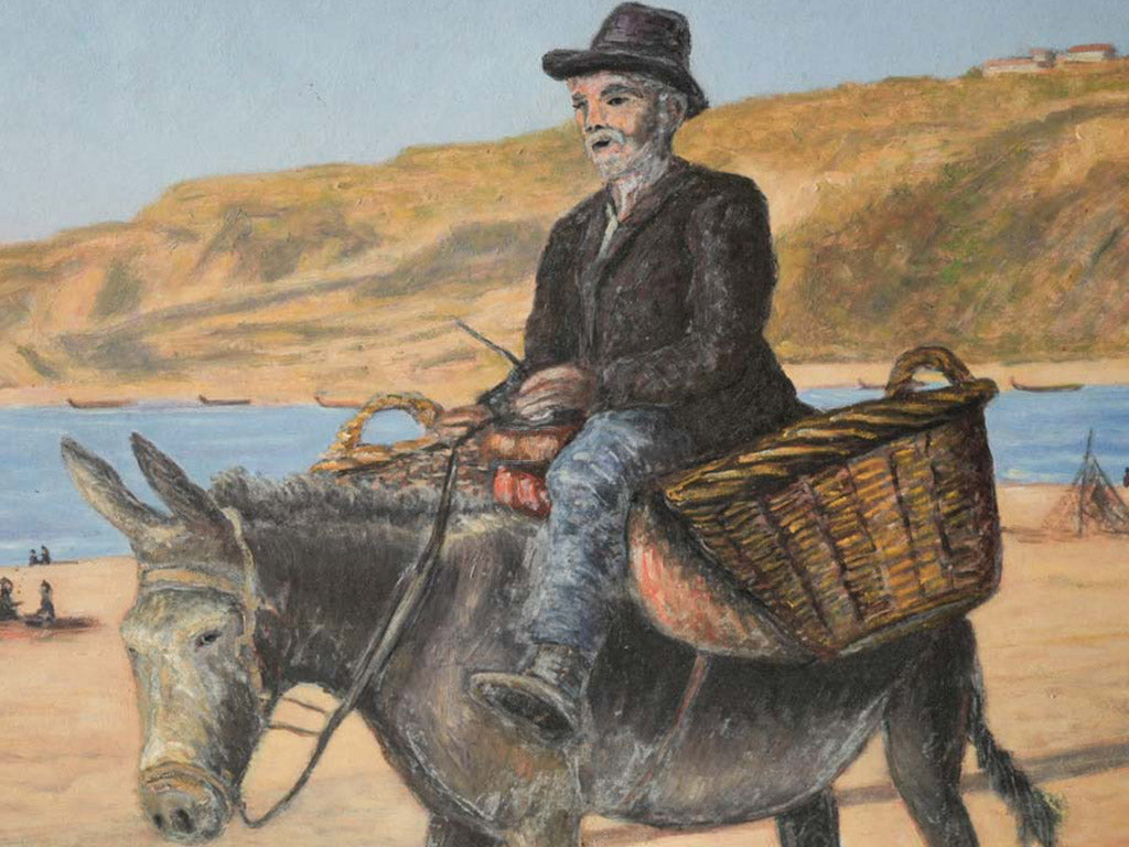 Mid-century Portuguese beach scene painting