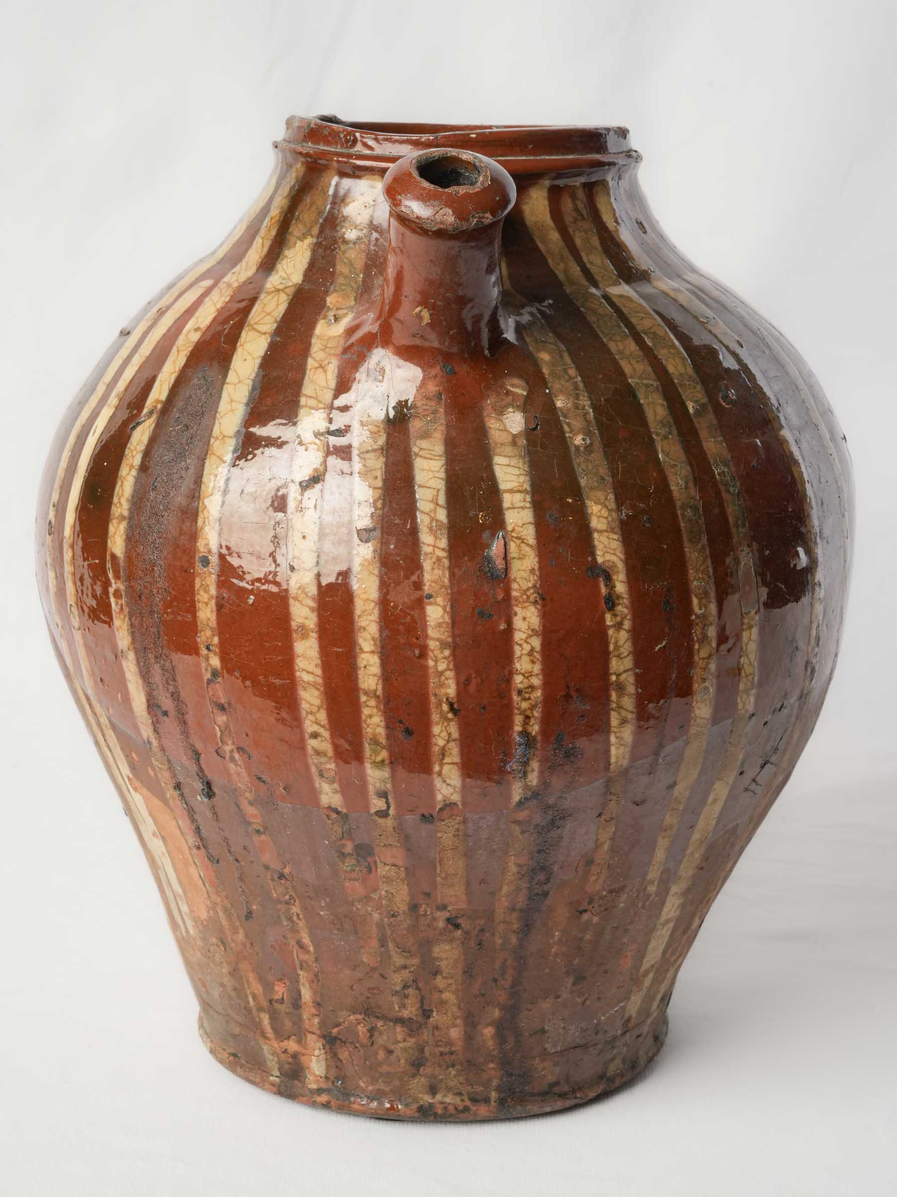 19th Century Val de Saône Jug w/ Cascading Slip Decoration and Superb Patina - 15"