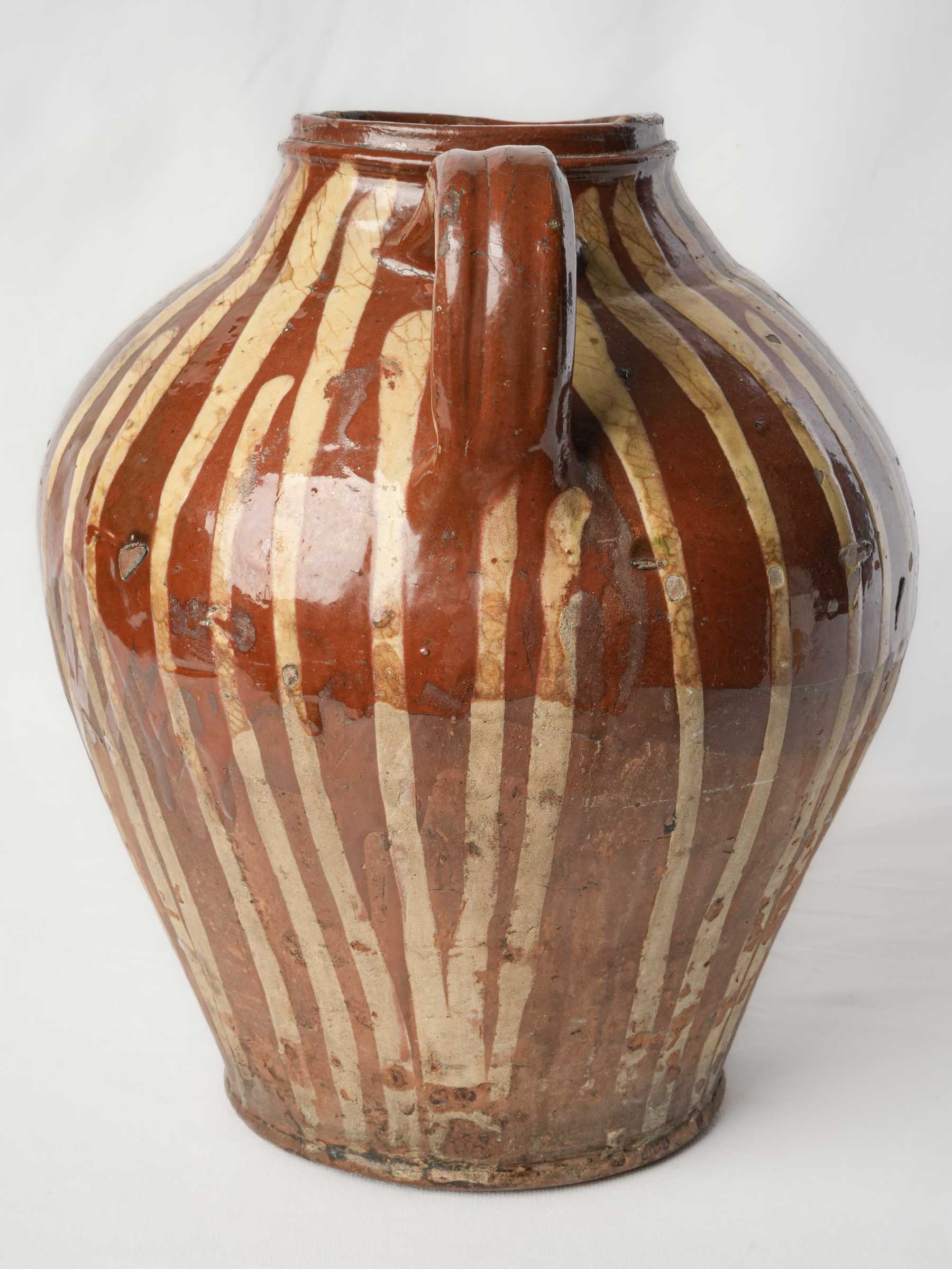19th Century Val de Saône Jug w/ Cascading Slip Decoration and Superb Patina - 15"