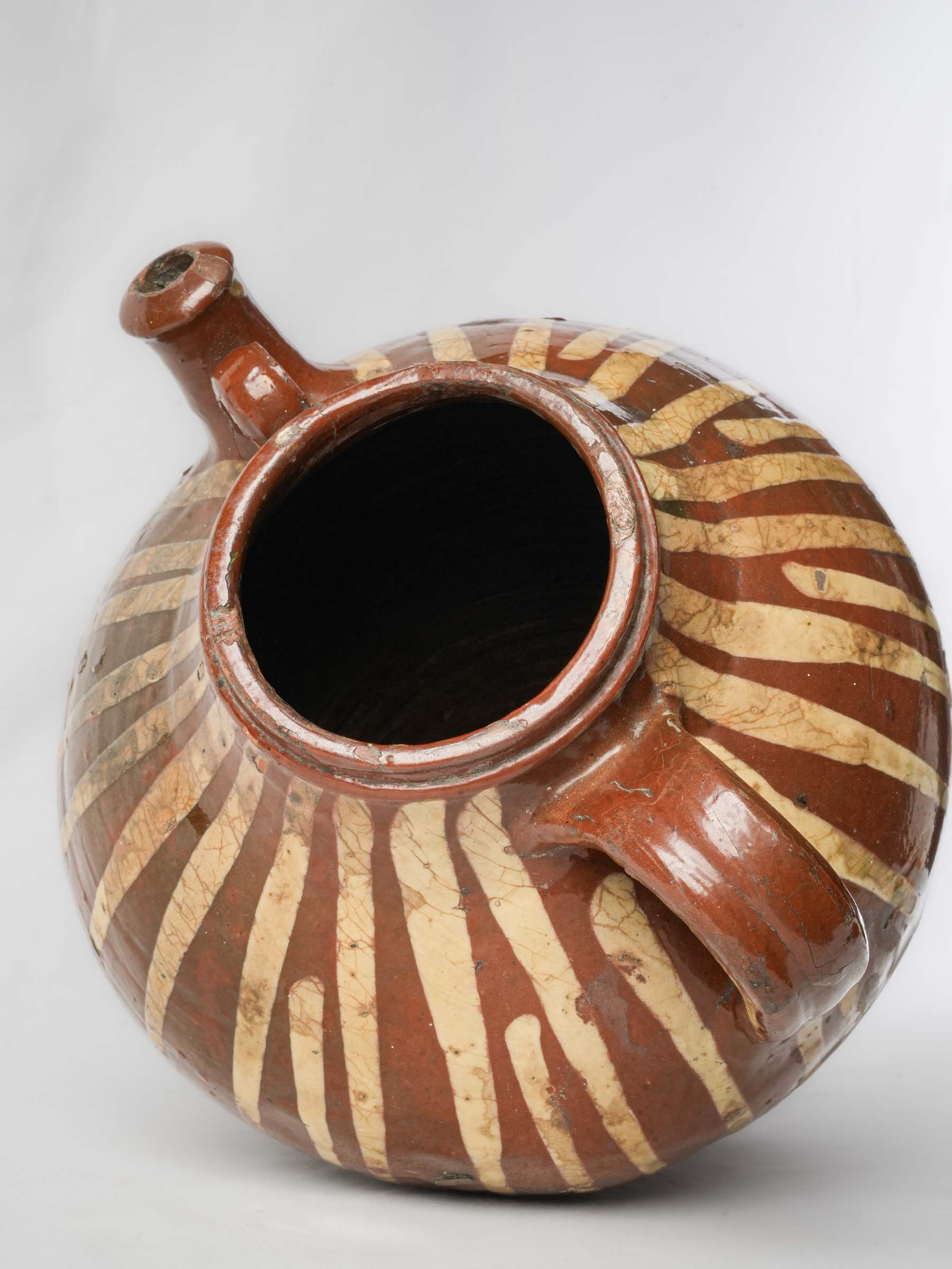 19th Century Val de Saône Jug w/ Cascading Slip Decoration and Superb Patina - 15"