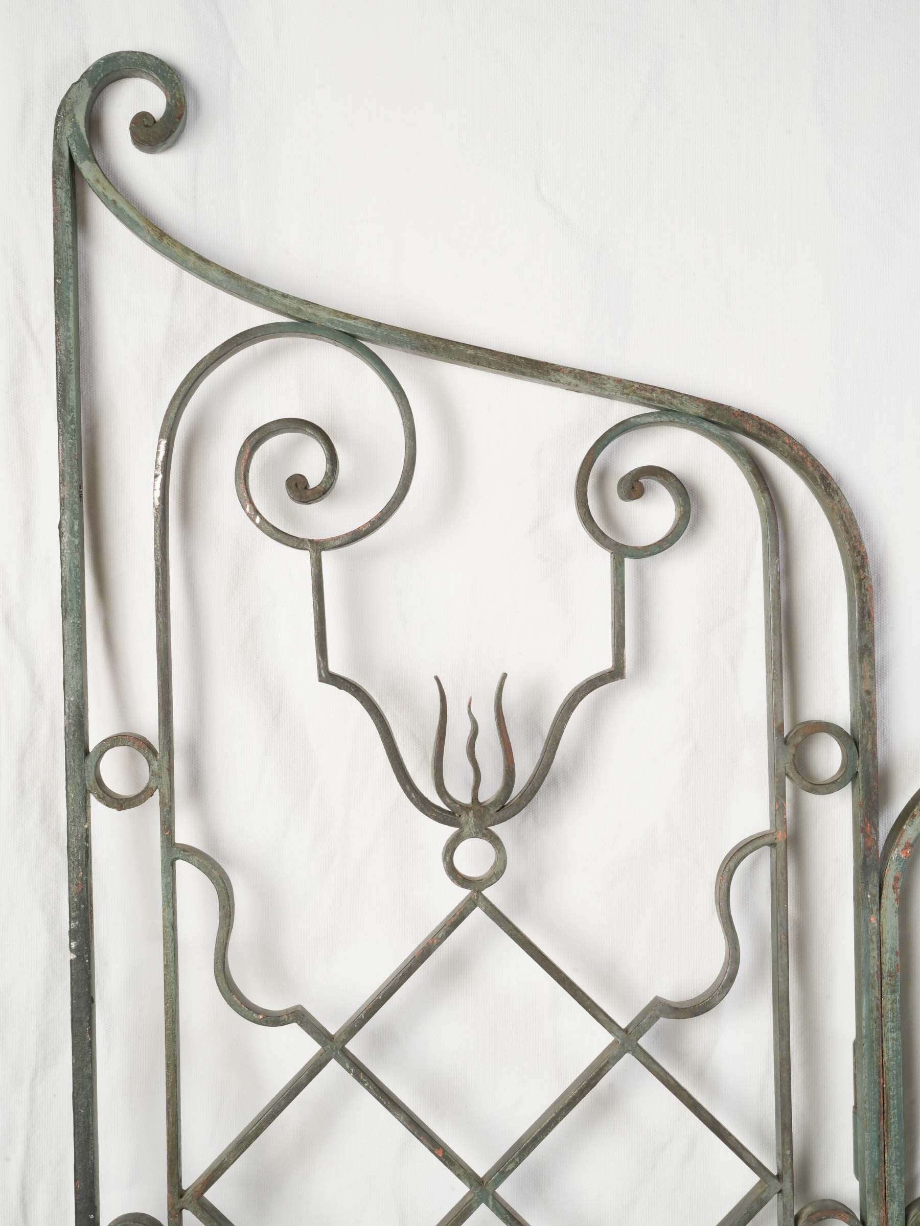 Remarkable French Art Deco Wrought-Iron Garden Gate, Sage-Green Finish - 59" x 85"