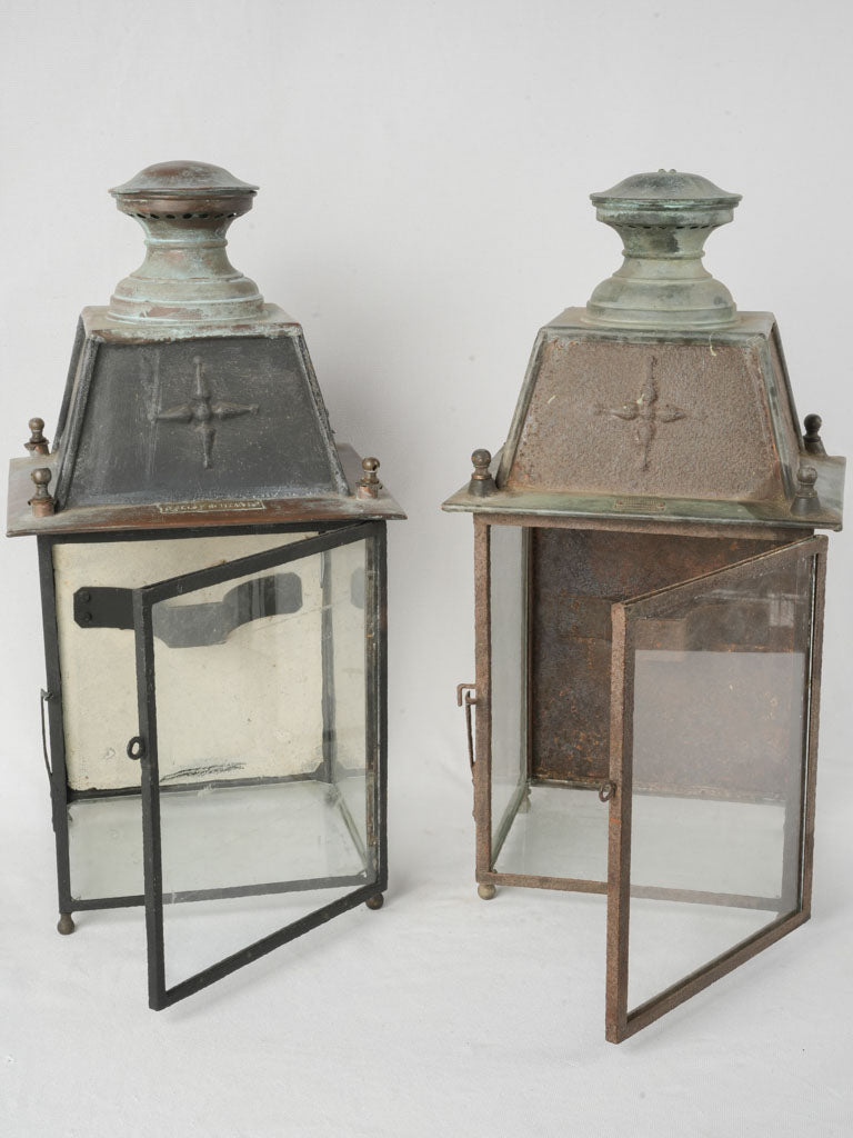Rustic verdigris metal glass lanterns
