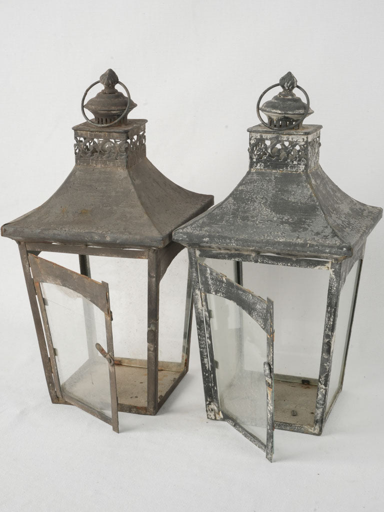 Distressed patina street-light lanterns