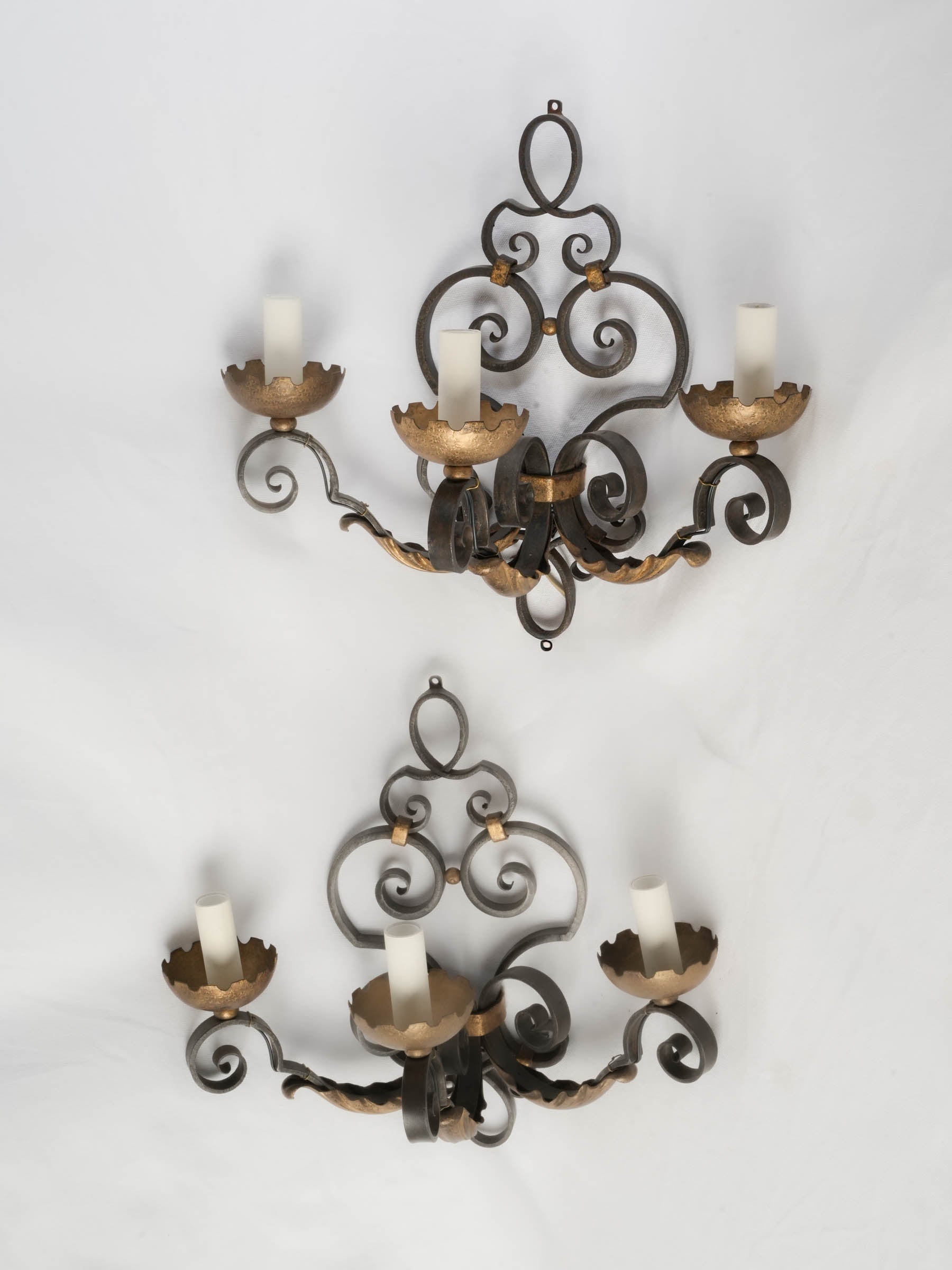 Pair of French Hand-Forged Iron Wall Sconces, 1920s - 15¼"