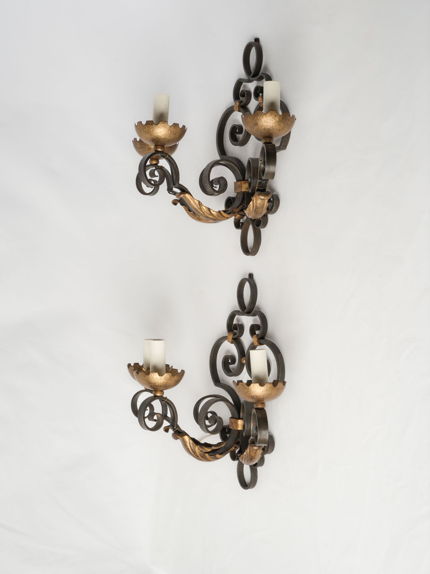 Pair of French Hand-Forged Iron Wall Sconces, 1920s - 15¼"