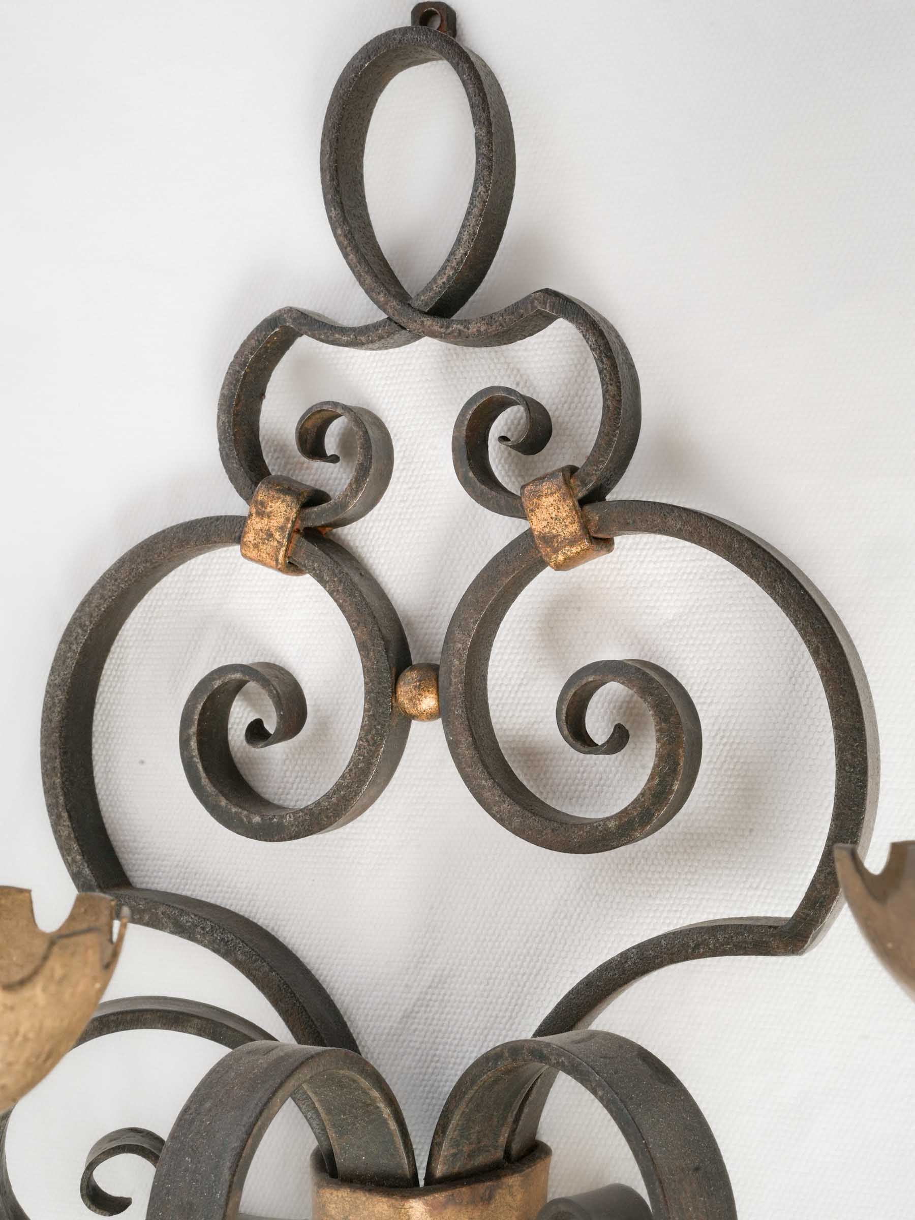 Pair of French Hand-Forged Iron Wall Sconces, 1920s - 15¼"