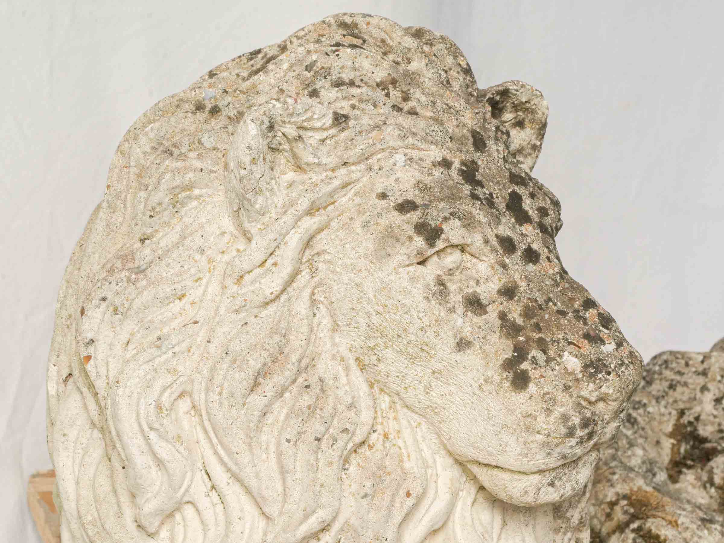 Pair of Vintage French Cast-Stone Reclining Garden Lion Statues - 23¾" long