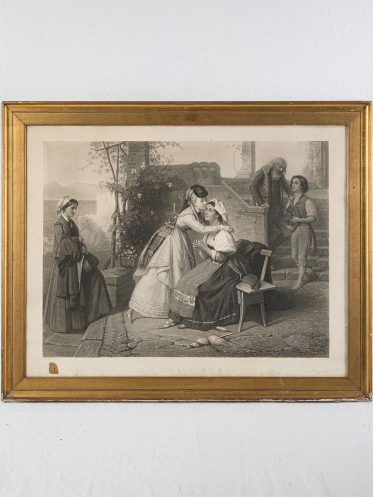 Antique French engraving in giltwood