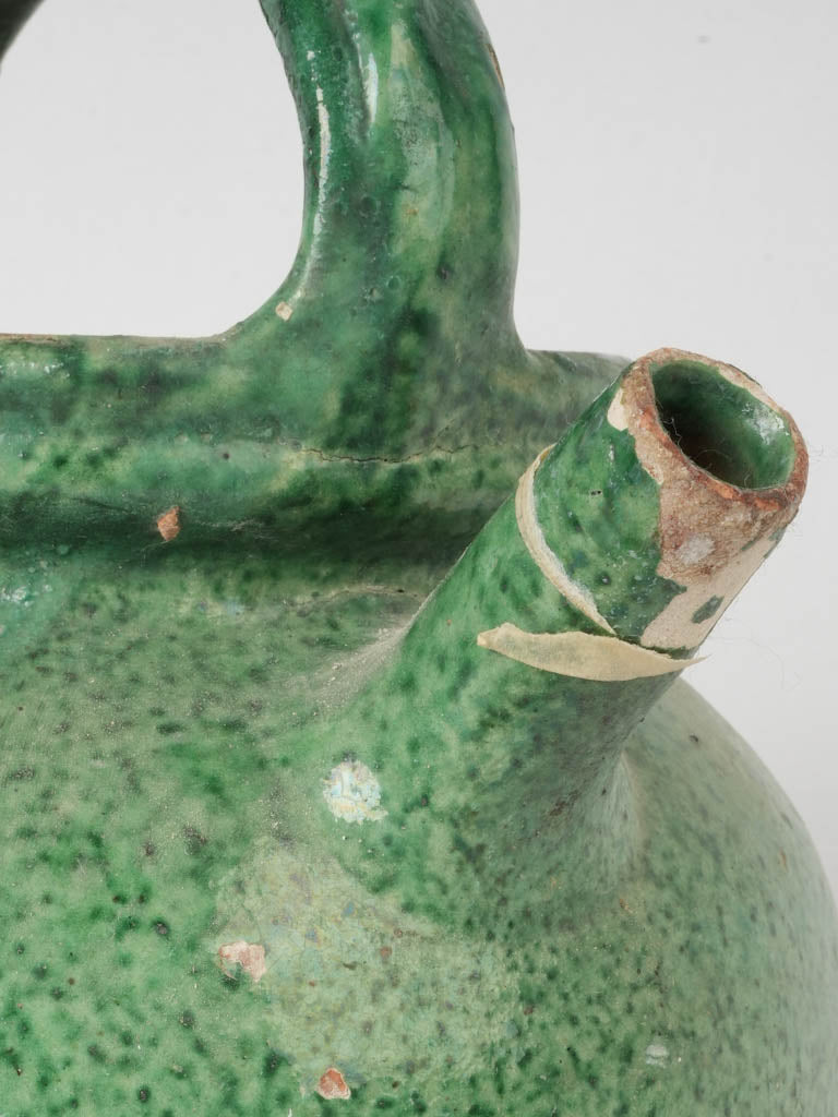 Rustic, Aged, Classic, Green-Glazed, Clay Jug