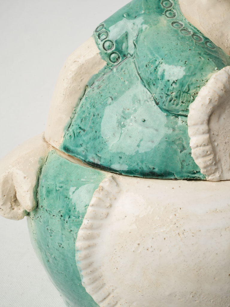 Turquoise-cream sculptural tea jar