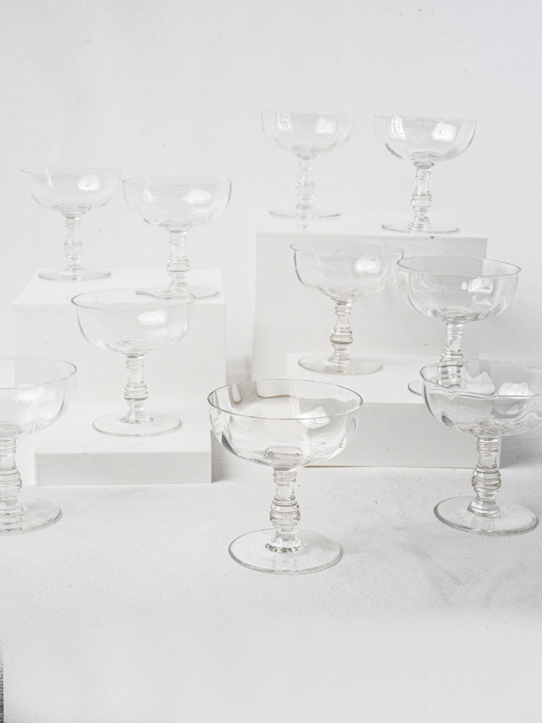 Set of 10 antique crystal champagne coupes