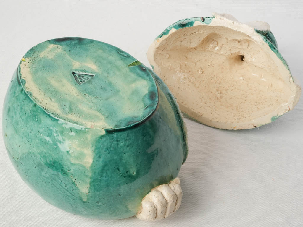 Textured Vallauris-style figural jar