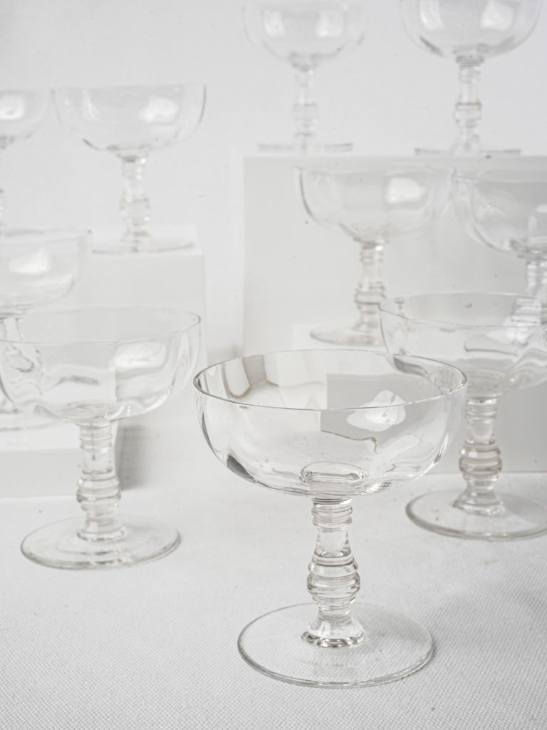 Set of 10 antique crystal champagne coupes
