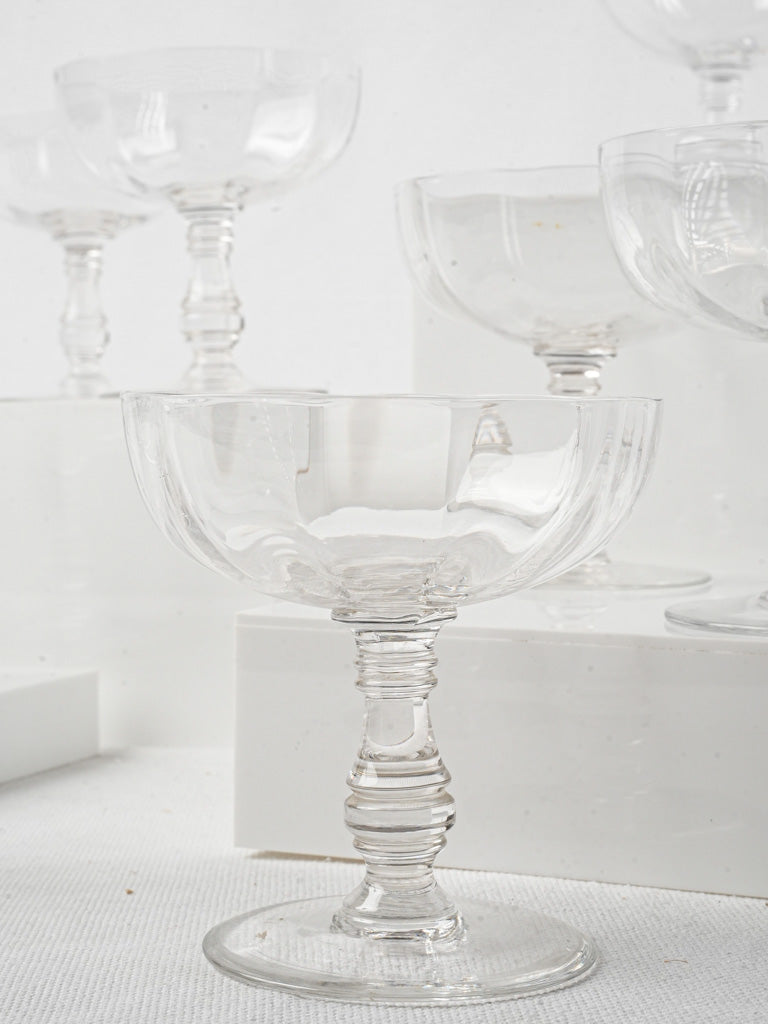 Set of 10 antique crystal champagne coupes
