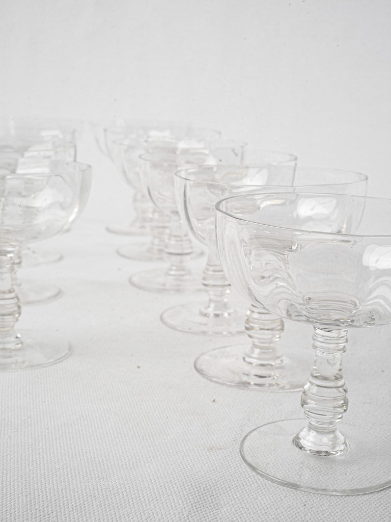 Set of 10 antique crystal champagne coupes