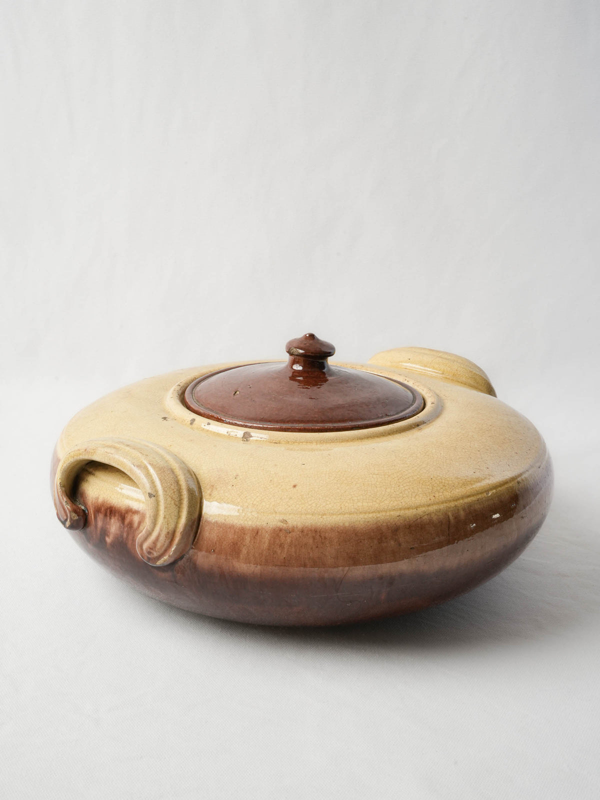 Early 20th Century French Two Tone Glazed Terracotta Tripière with Lid - 14½"