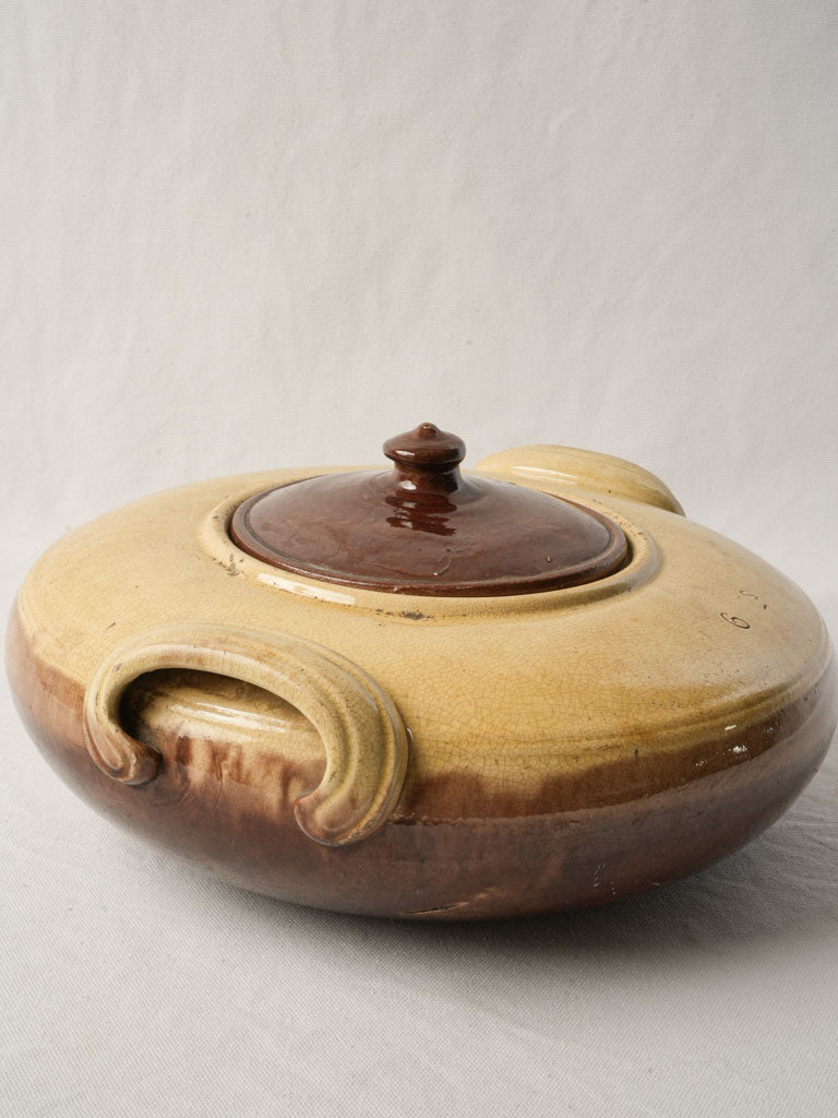 Early 20th Century French Two Tone Glazed Terracotta Tripière with Lid - 14½"
